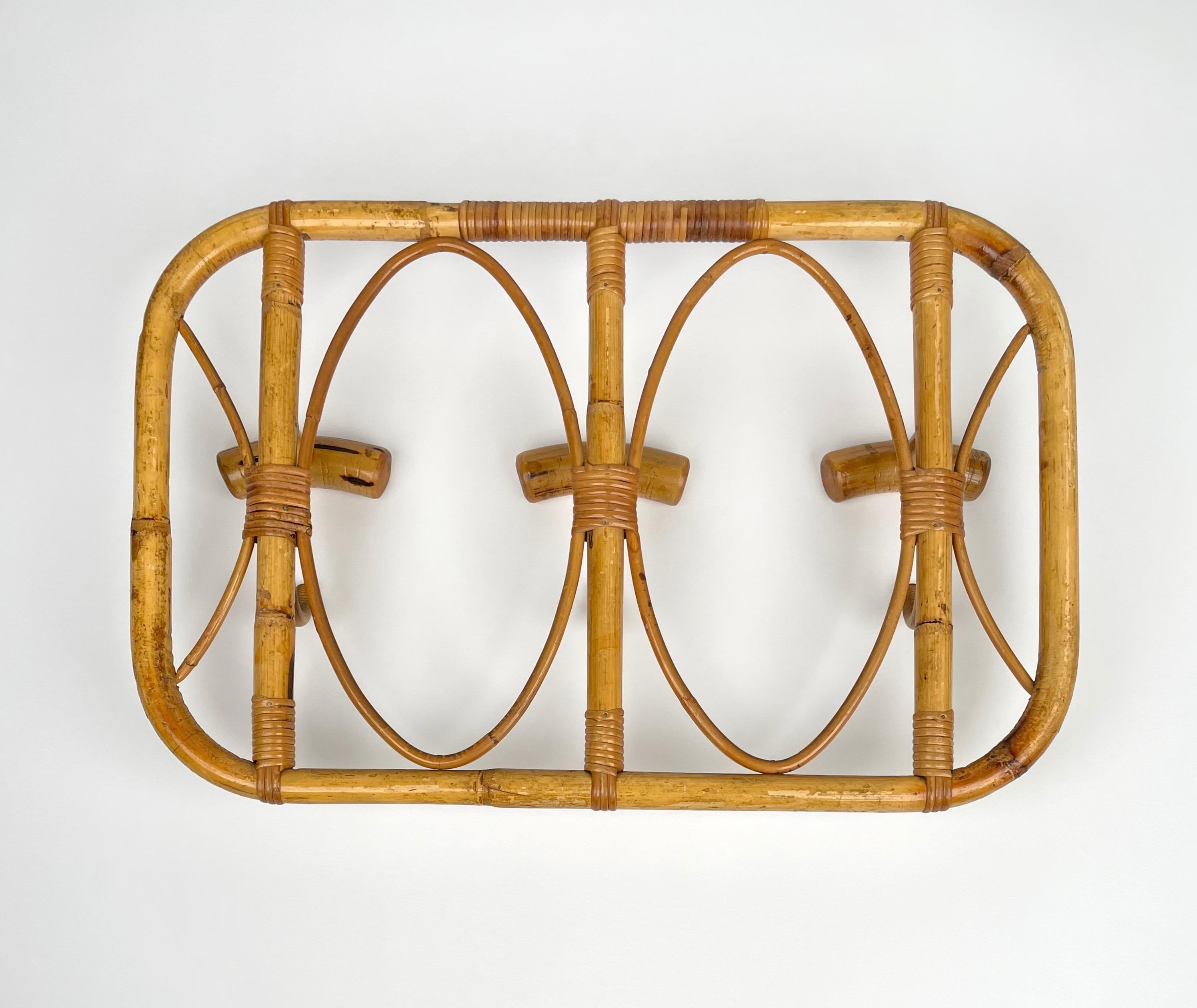 Midcentury Bamboo and Rattan Coat Rack, Italy 1960s For Sale 2