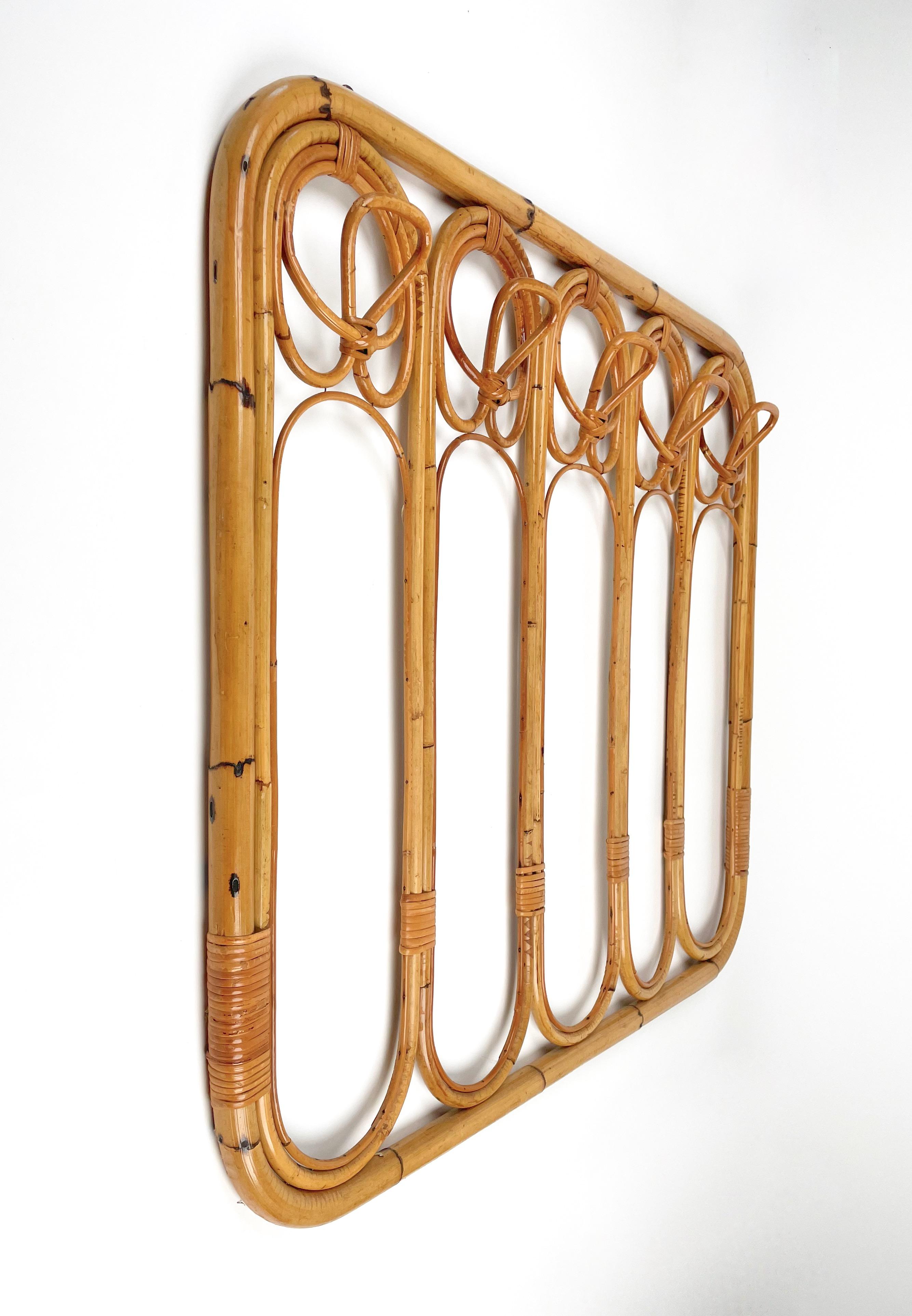 Mid-Century Bamboo and Rattan Coat Rack Stand, Italy, 1960s 4