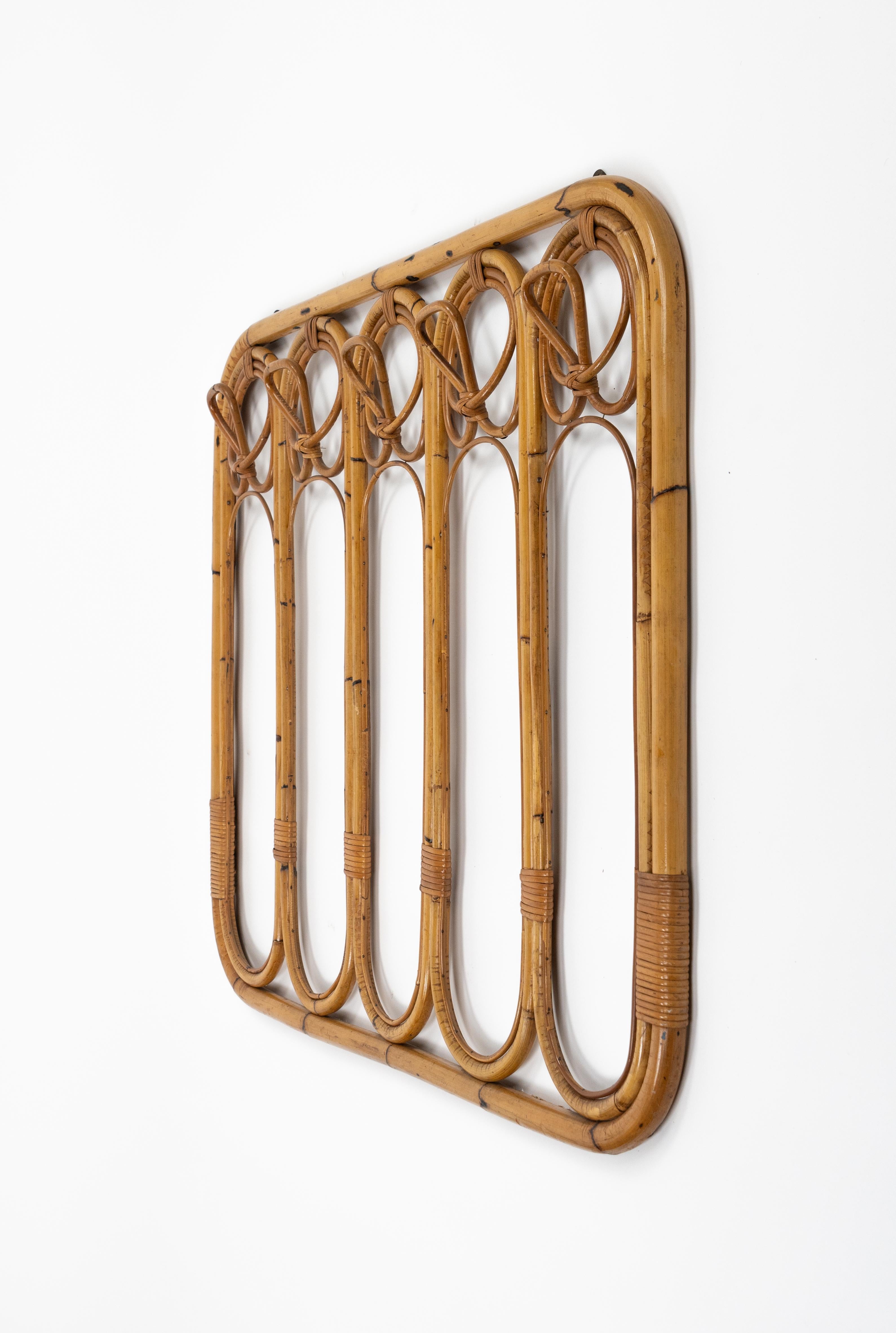 Midcentury Bamboo and Rattan Coat Rack Stand, Italy 1960s For Sale 4
