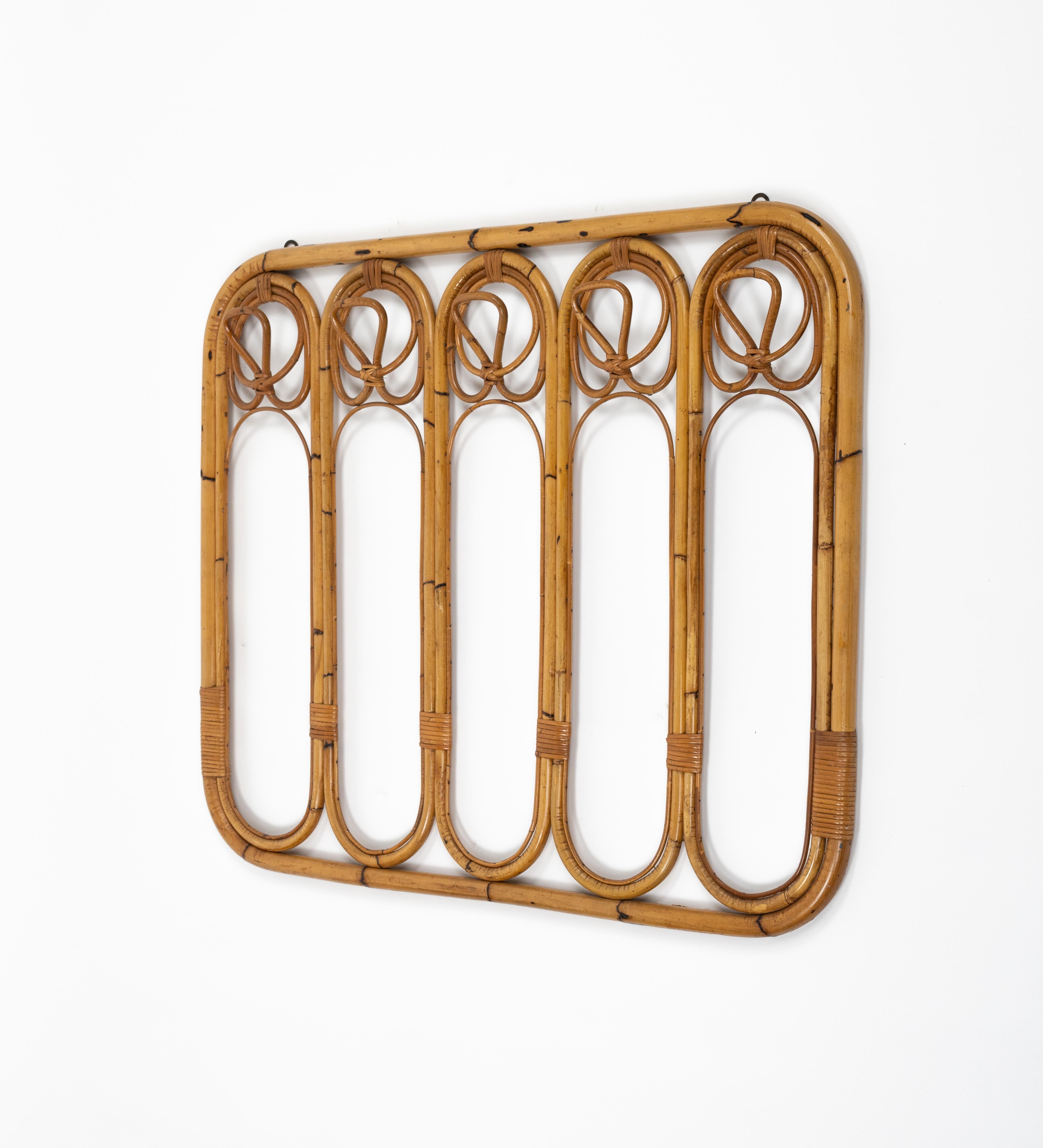 Midcentury Bamboo and Rattan Coat Rack Stand, Italy 1960s For Sale 5