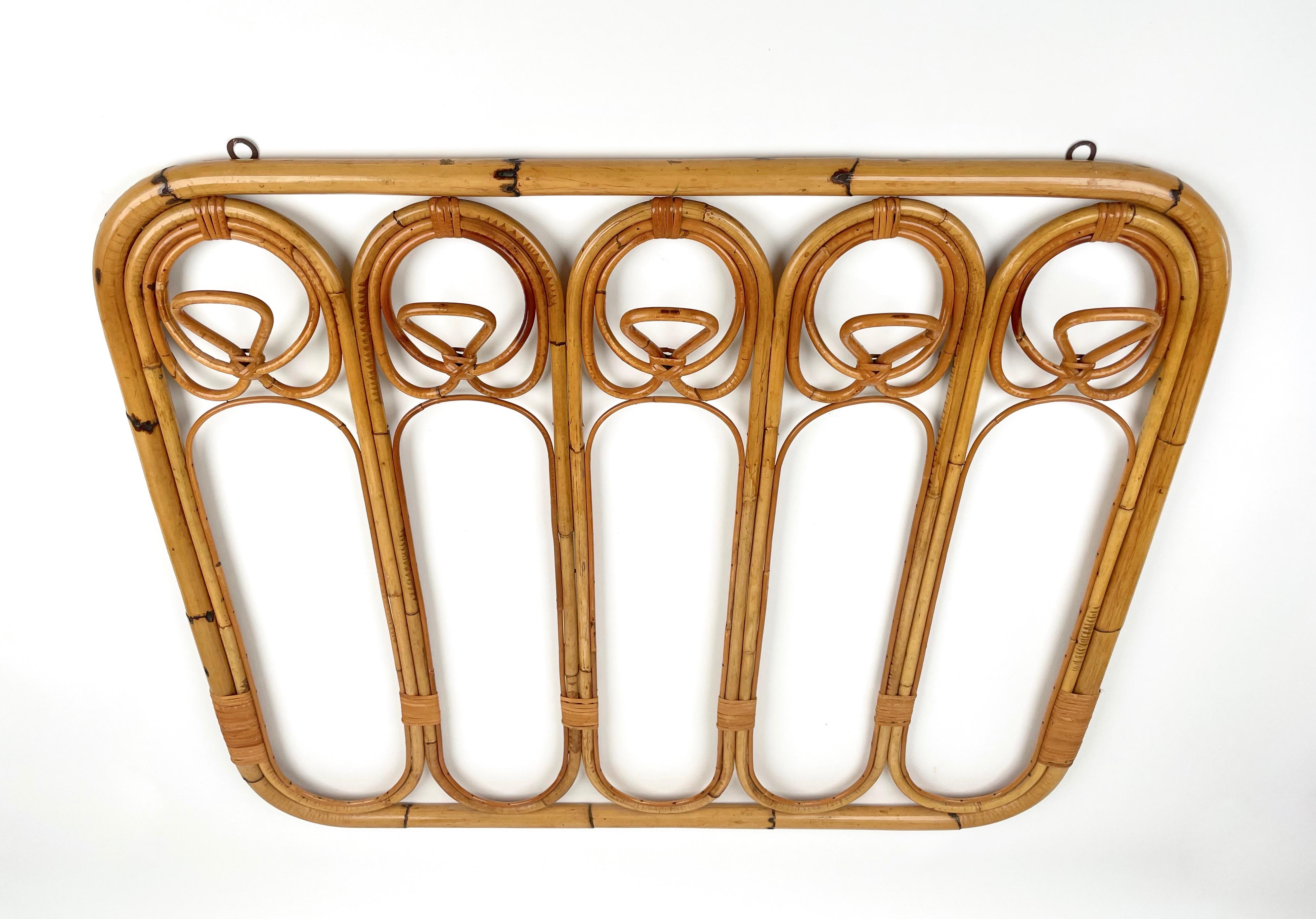Mid-Century Bamboo and Rattan Coat Rack Stand, Italy, 1960s 6