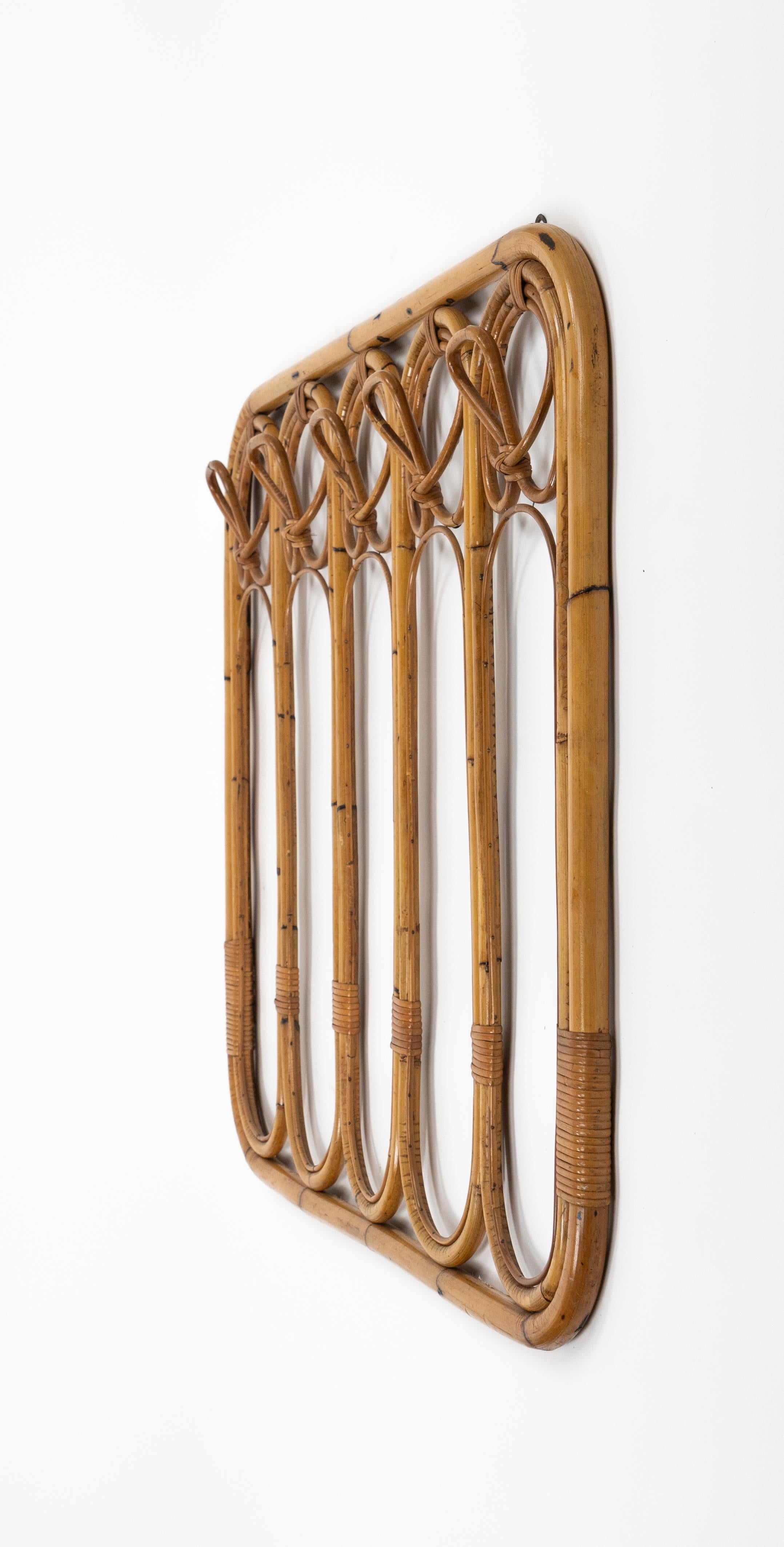 Midcentury Bamboo and Rattan Coat Rack Stand, Italy 1960s For Sale 6