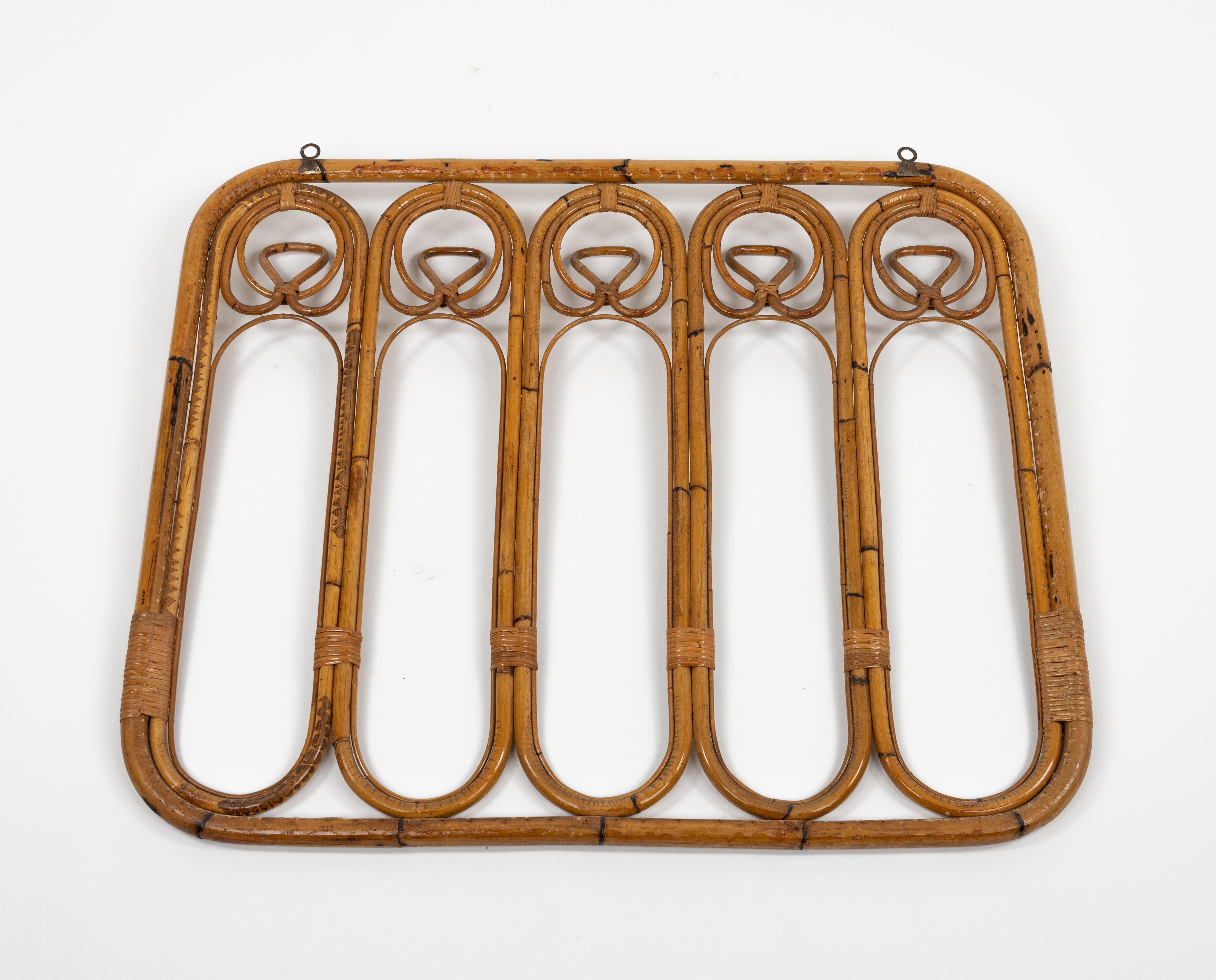 Midcentury Bamboo and Rattan Coat Rack Stand, Italy 1960s For Sale 8