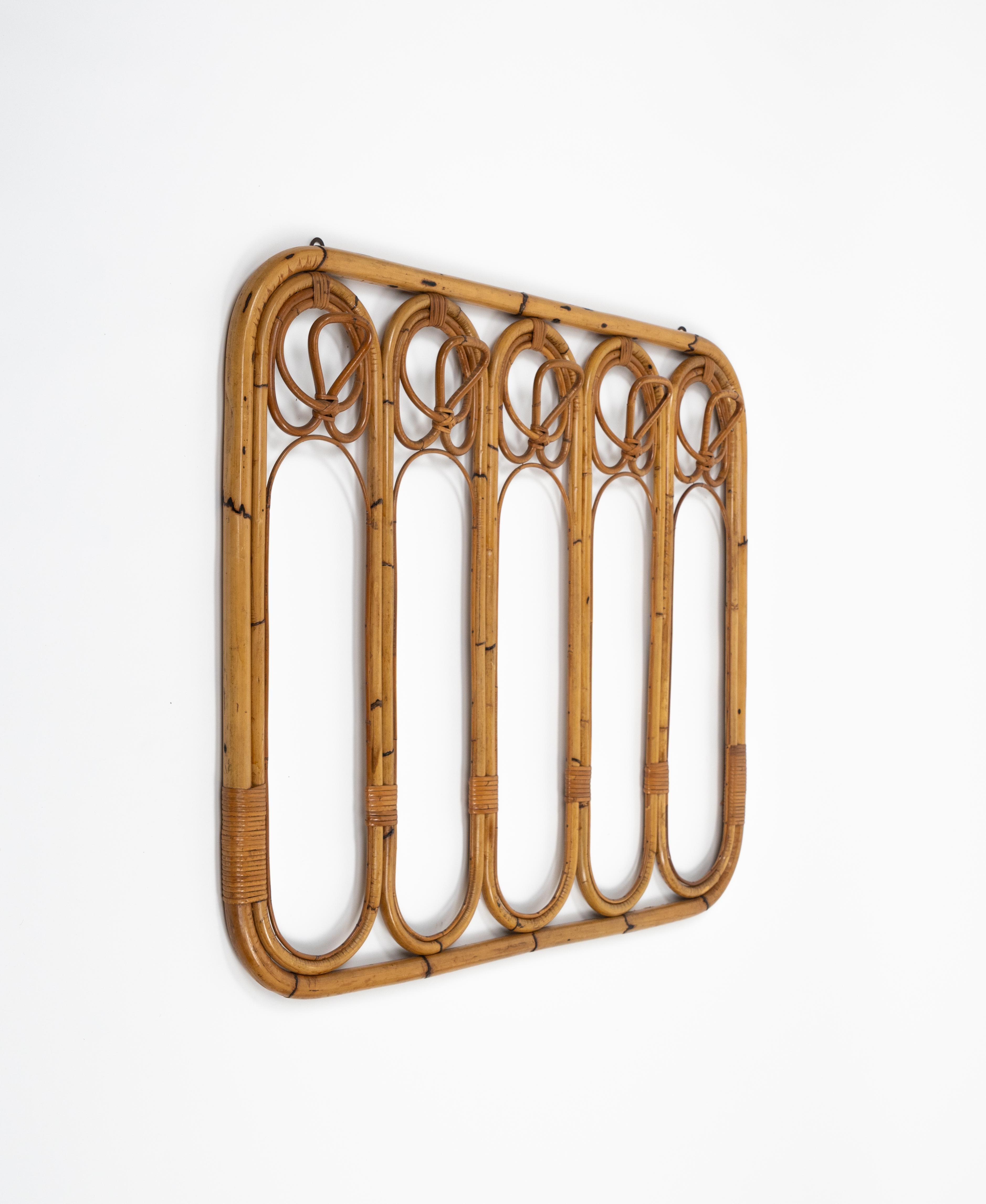 Mid-Century Modern Midcentury Bamboo and Rattan Coat Rack Stand, Italy 1960s For Sale