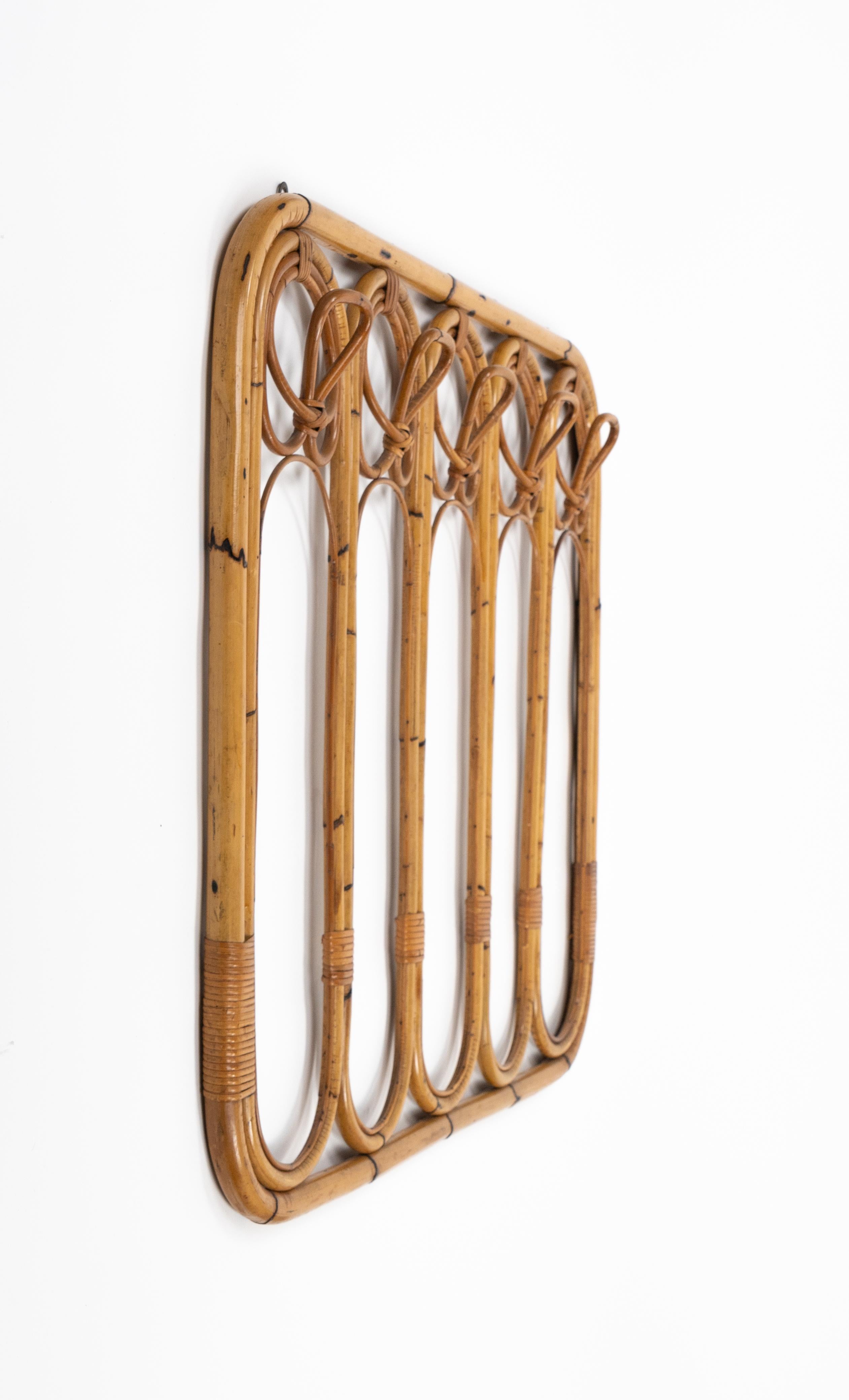 Italian Midcentury Bamboo and Rattan Coat Rack Stand, Italy 1960s For Sale