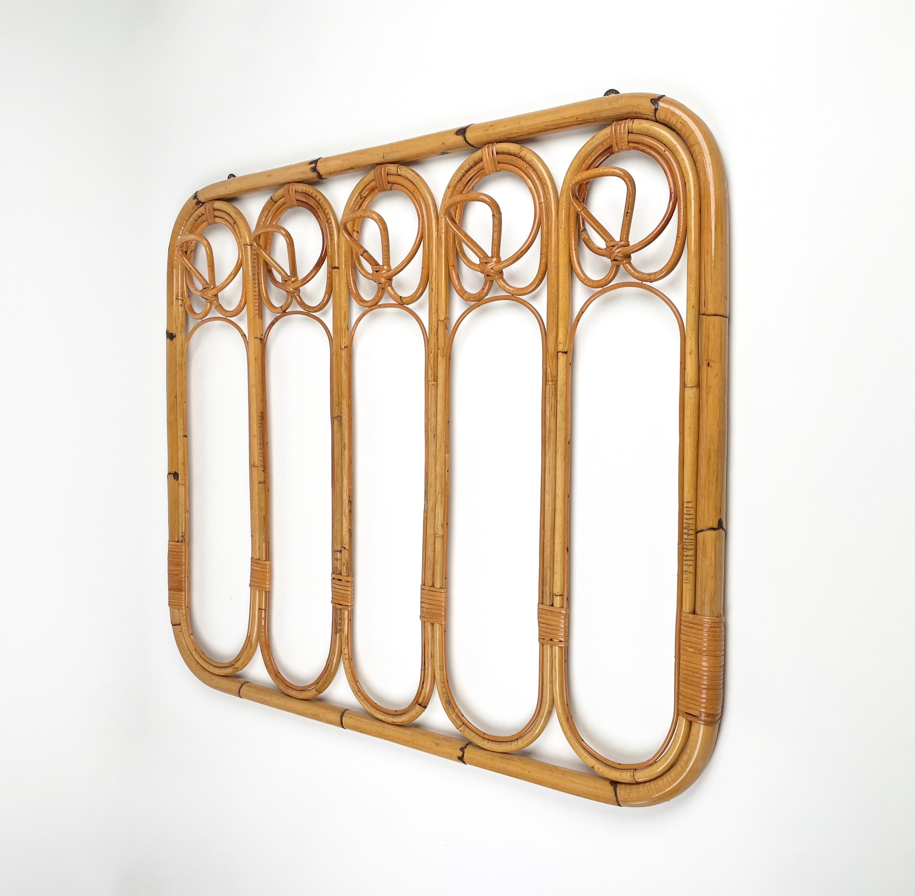 Mid-20th Century Mid-Century Bamboo and Rattan Coat Rack Stand, Italy, 1960s