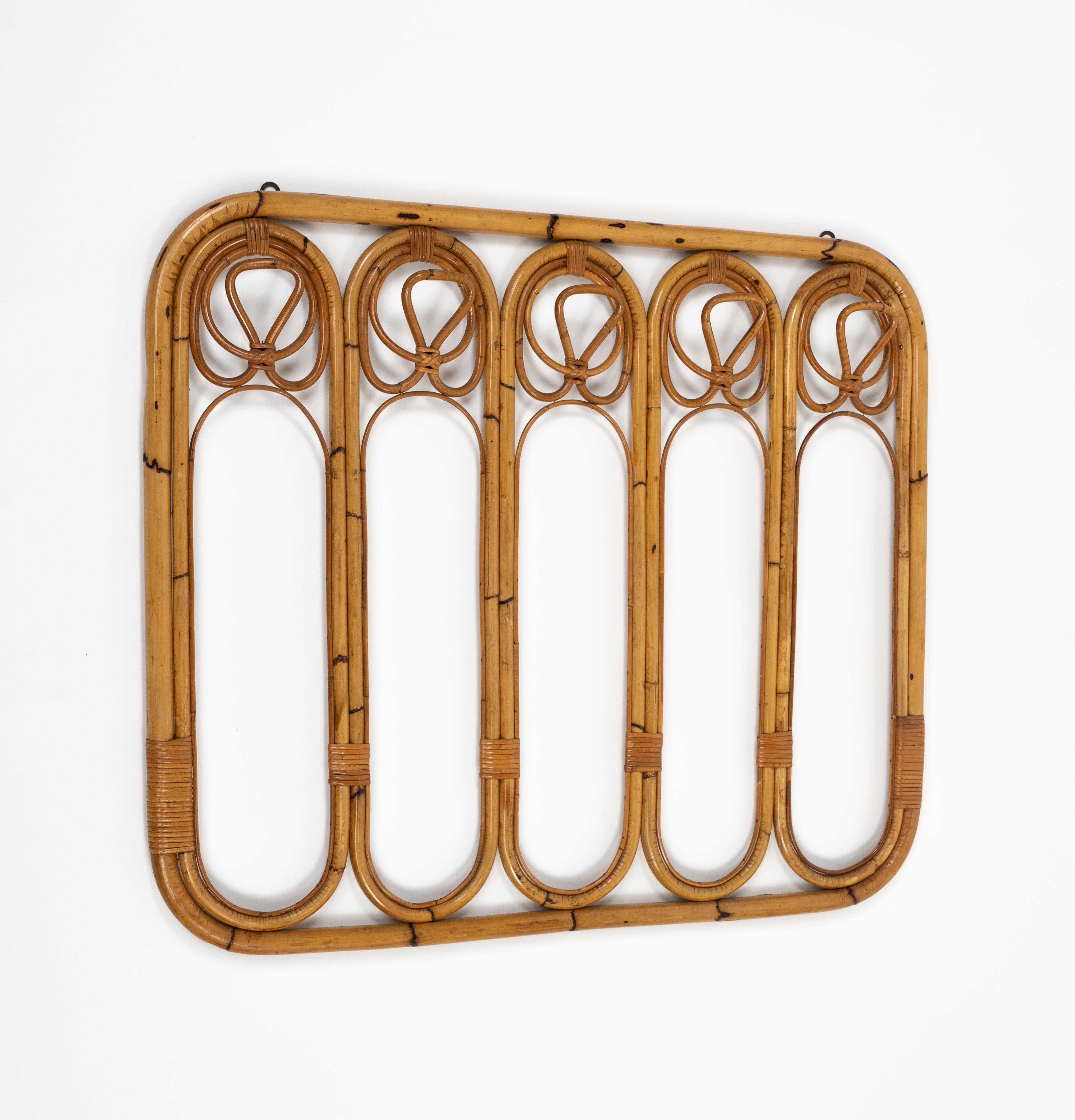 Midcentury Bamboo and Rattan Coat Rack Stand, Italy 1960s For Sale 2