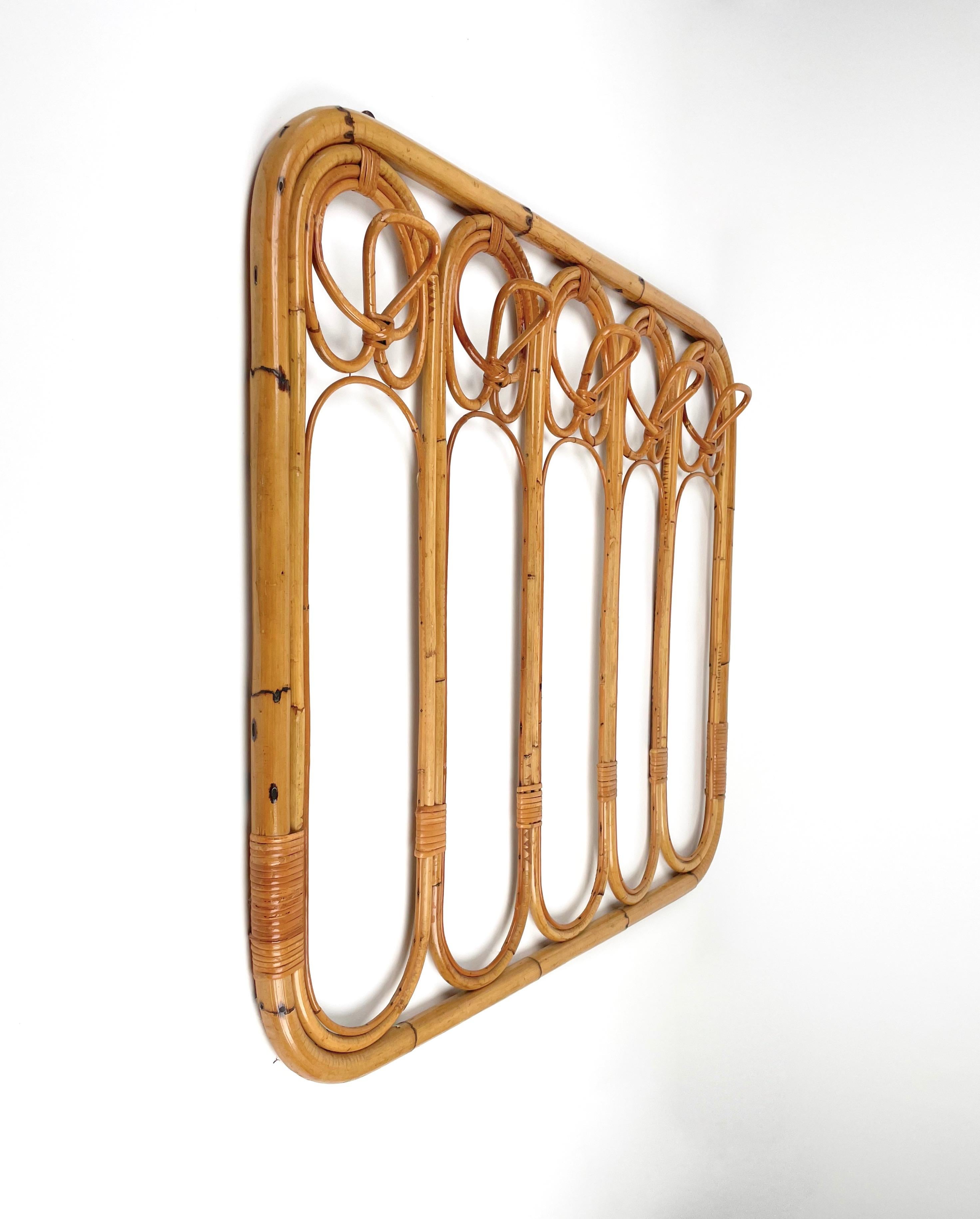 Mid-Century Bamboo and Rattan Coat Rack Stand, Italy, 1960s 3