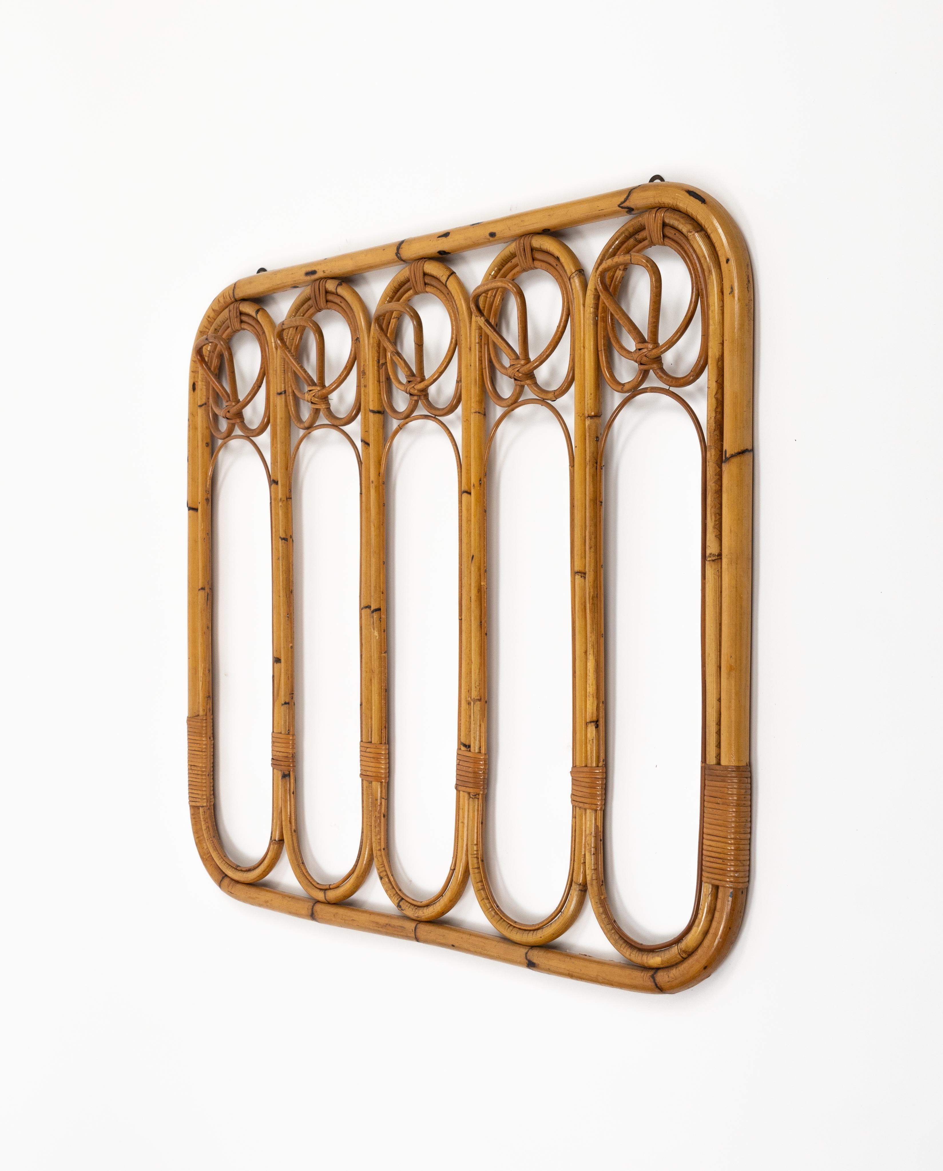 Midcentury Bamboo and Rattan Coat Rack Stand, Italy 1960s For Sale 3