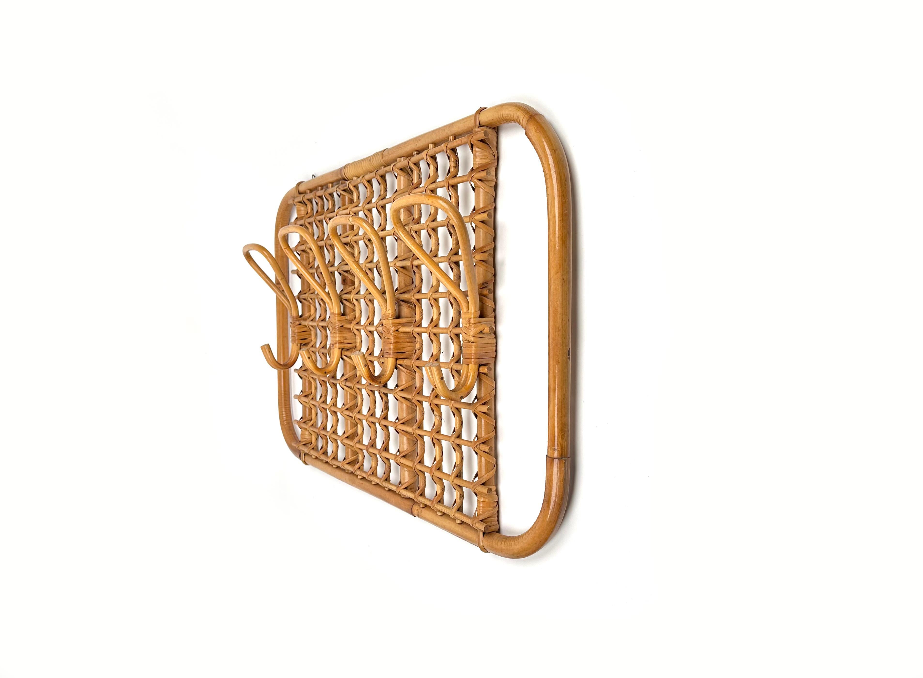 Late 20th Century Mid-Century Bamboo and Rattan Coat Rack Stand, Italy 1970s For Sale