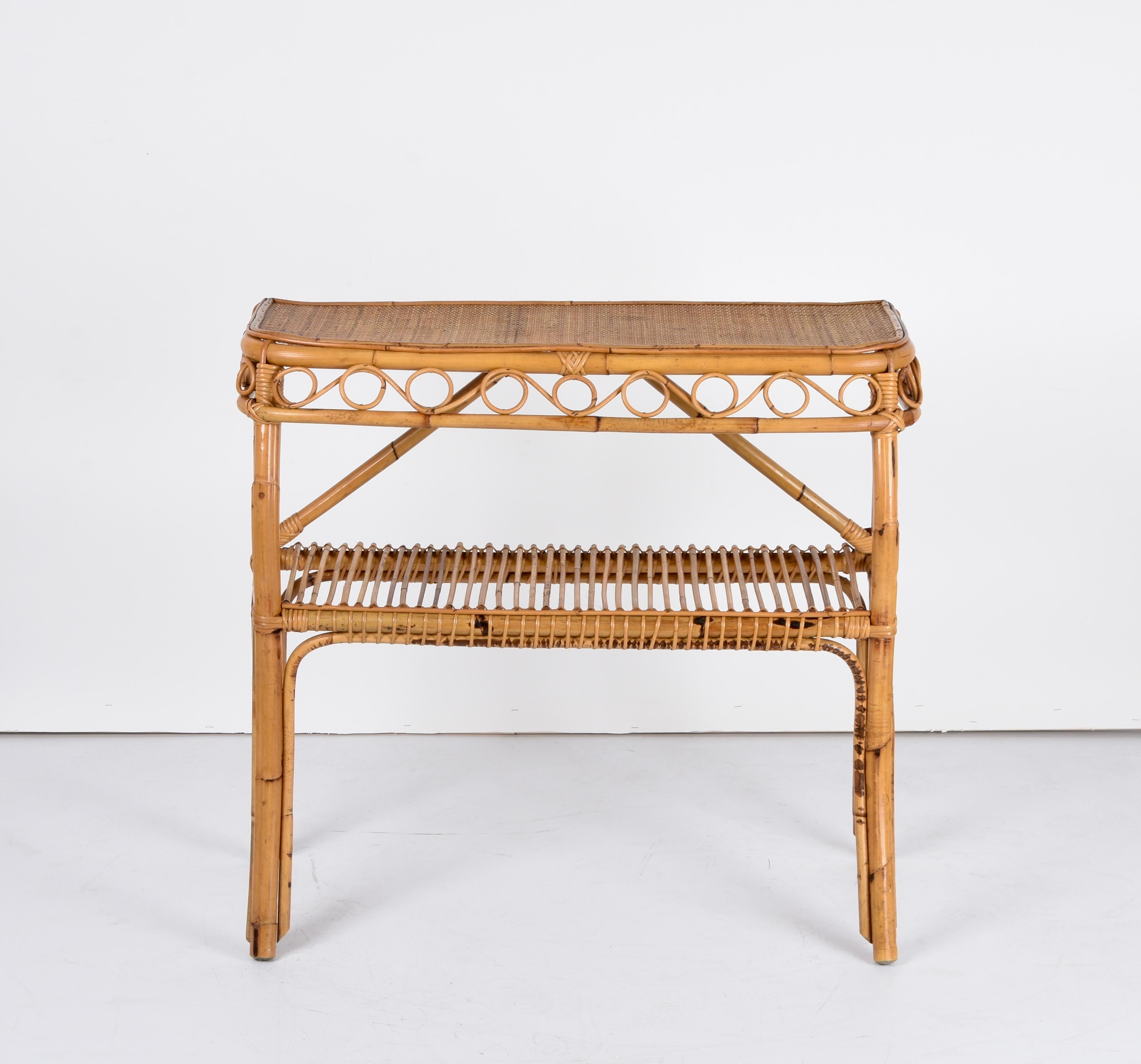 Midcentury Bamboo and Rattan Cocktail Console Table after Franco Albini, 1960s 4