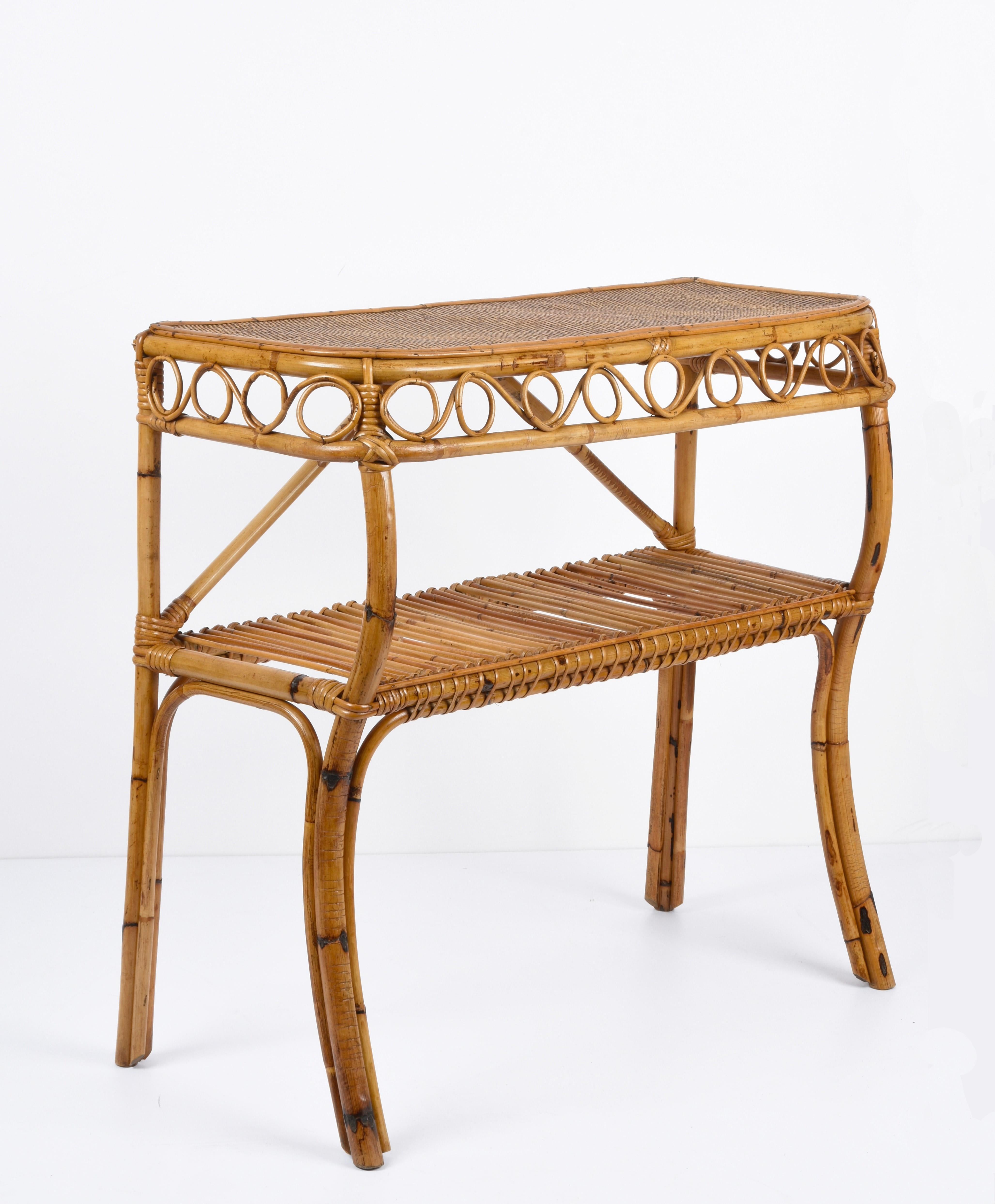 Midcentury Bamboo and Rattan Cocktail Console Table after Franco Albini, 1960s 6