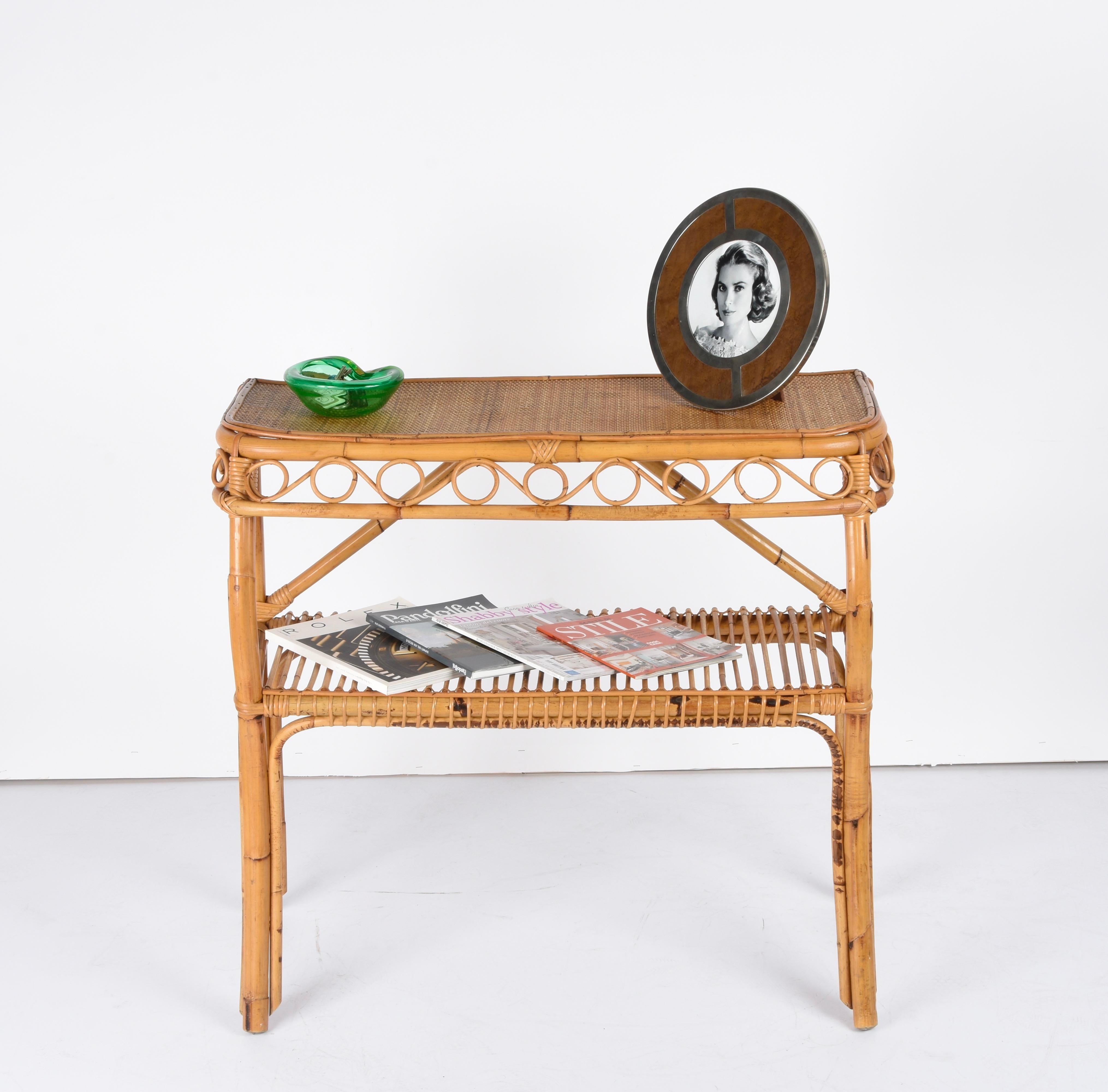Midcentury Bamboo and Rattan Cocktail Console Table after Franco Albini, 1960s 6