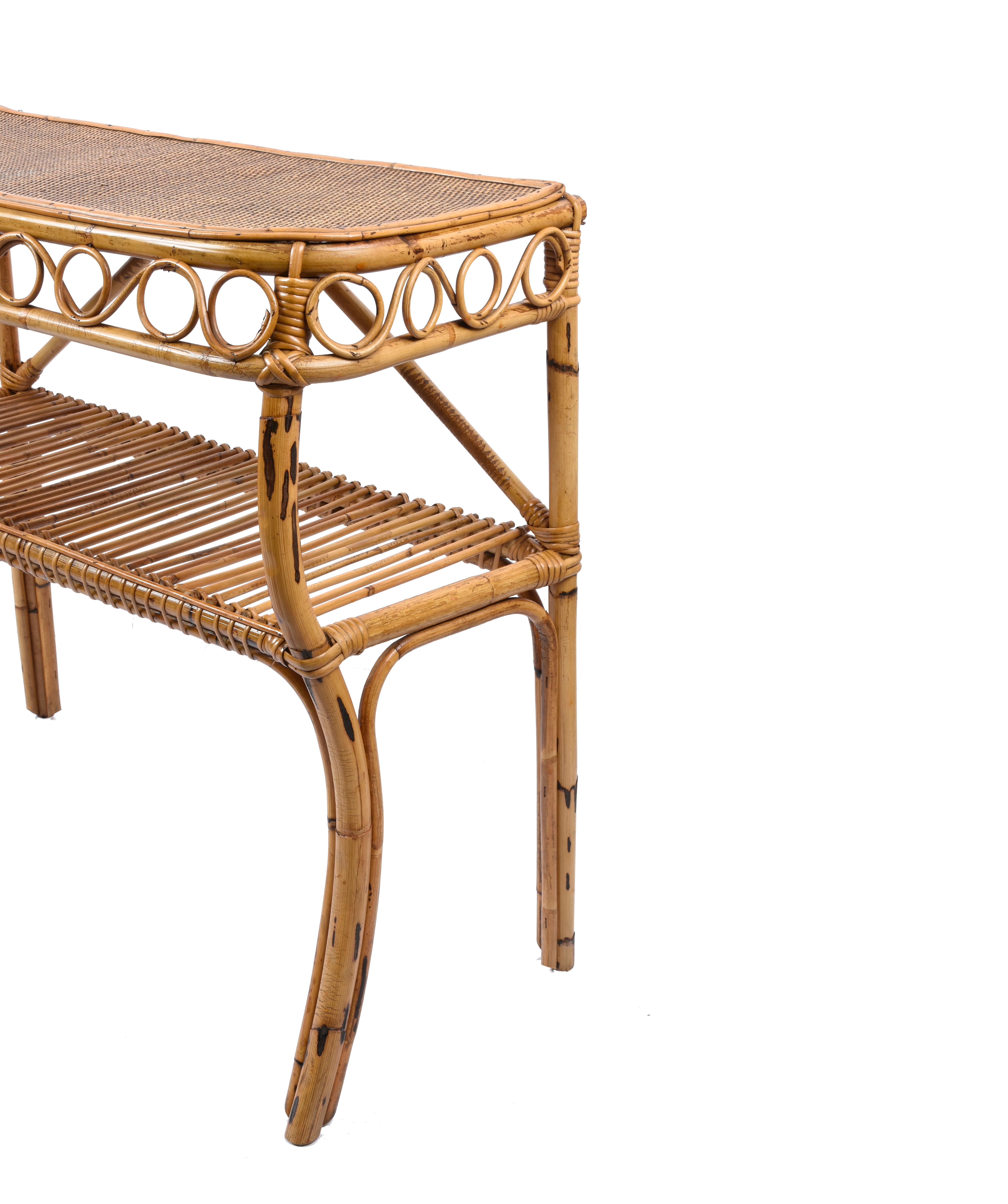 Midcentury Bamboo and Rattan Cocktail Console Table after Franco Albini, 1960s 7