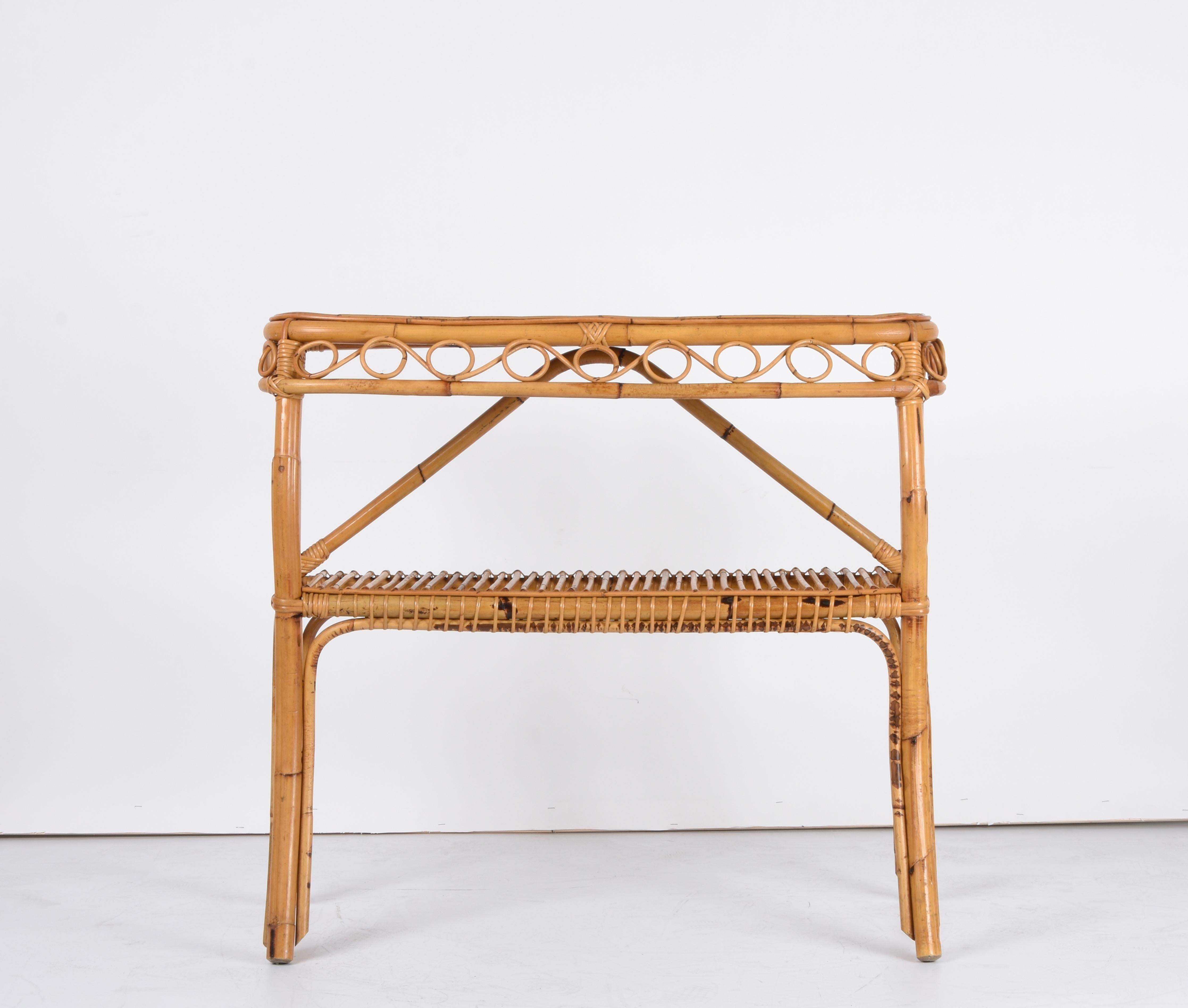 Midcentury Bamboo and Rattan Cocktail Console Table after Franco Albini, 1960s 7