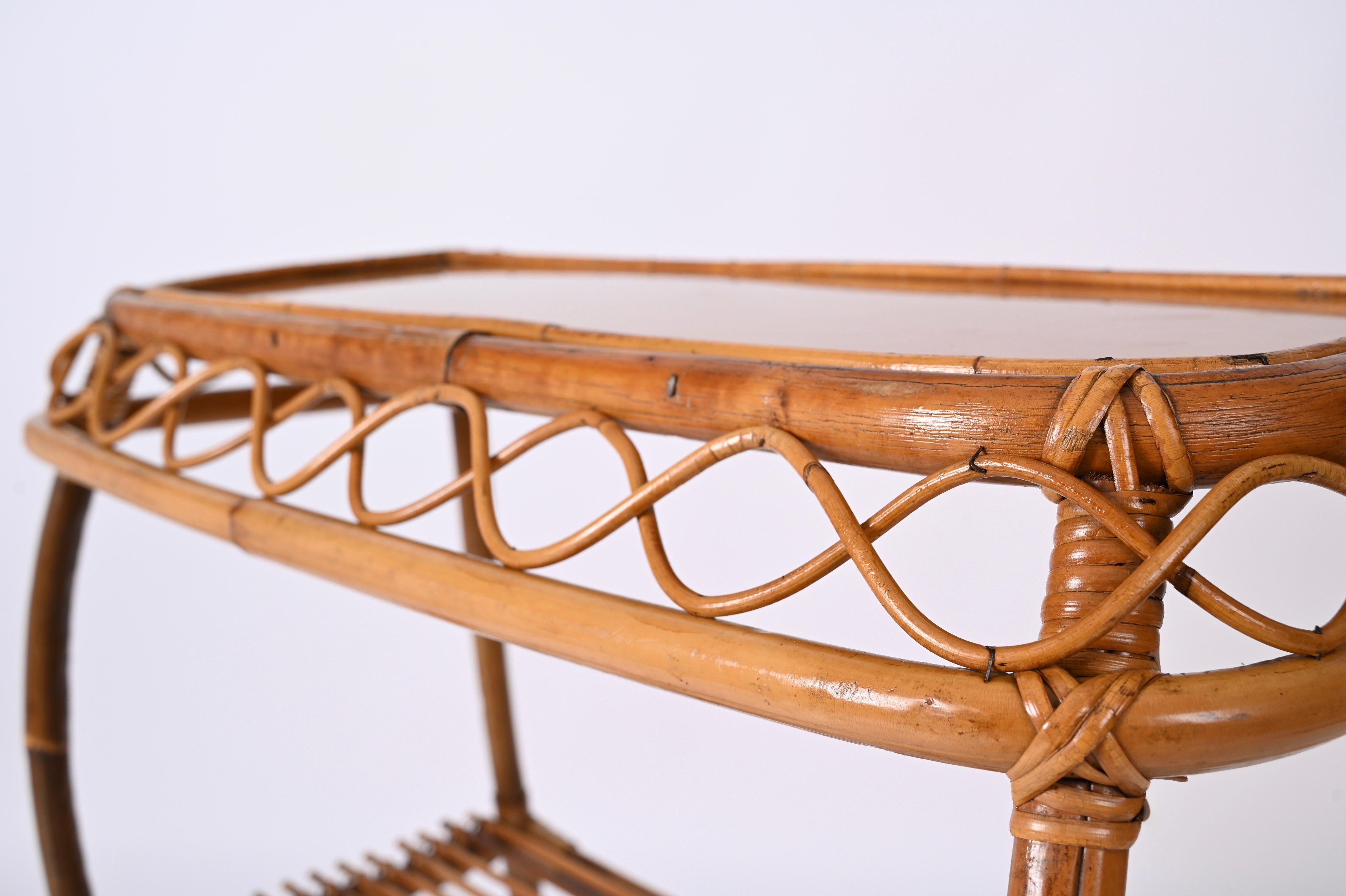 Midcentury Bamboo and Rattan Cocktail Console Table after Franco Albini, 1960s For Sale 4