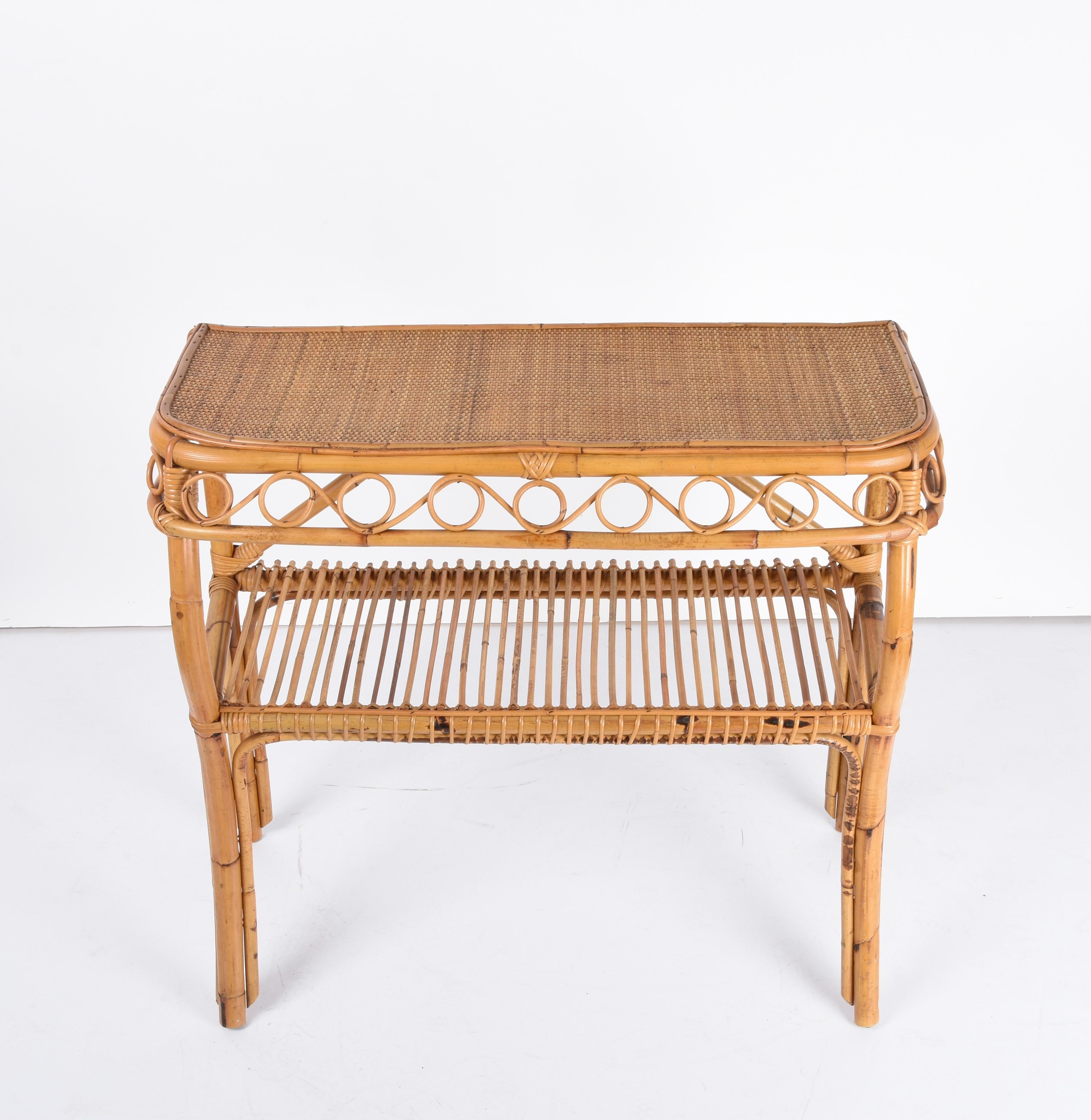 Midcentury Bamboo and Rattan Cocktail Console Table after Franco Albini, 1960s 8