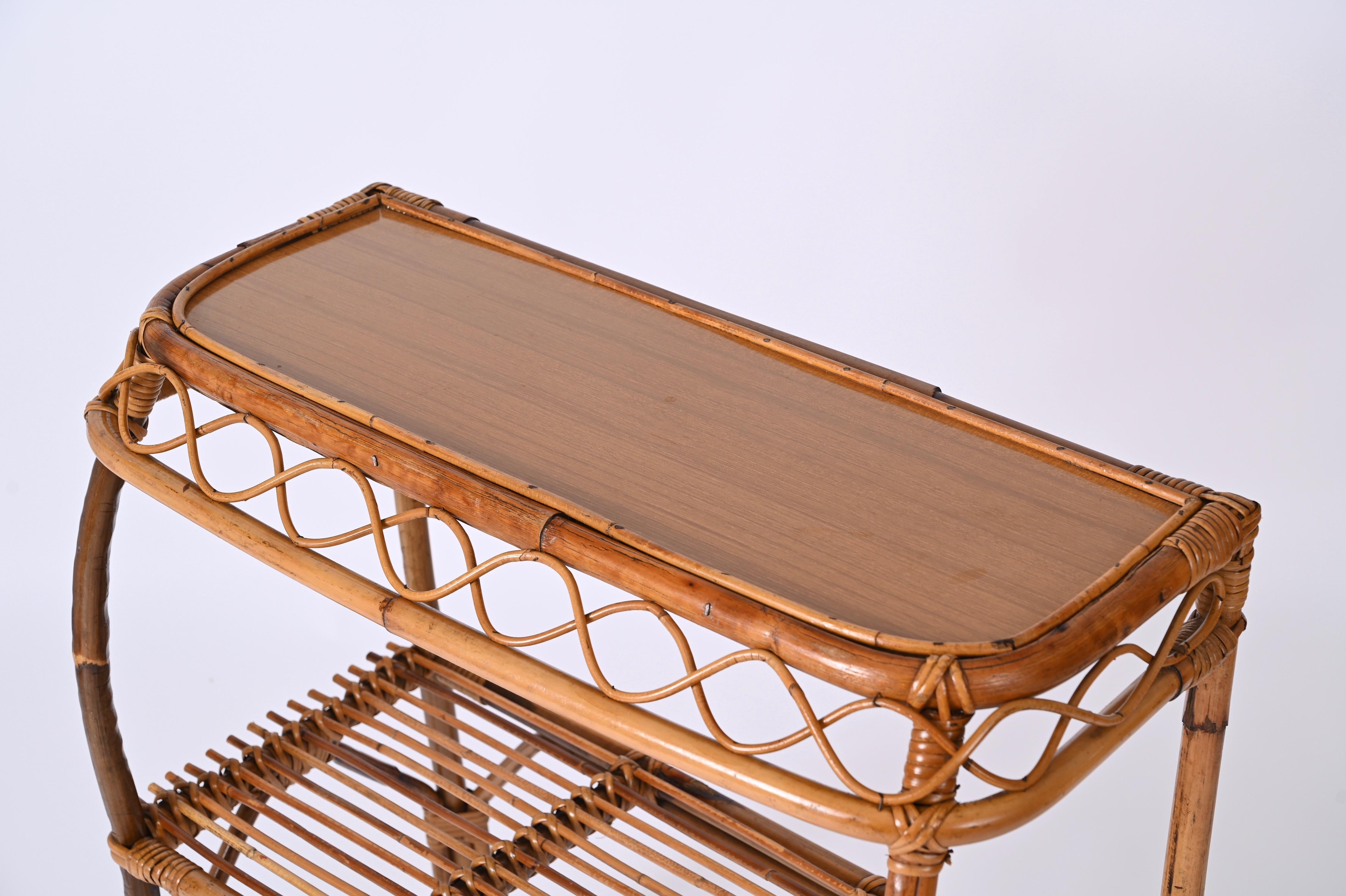Midcentury Bamboo and Rattan Cocktail Console Table after Franco Albini, 1960s For Sale 5