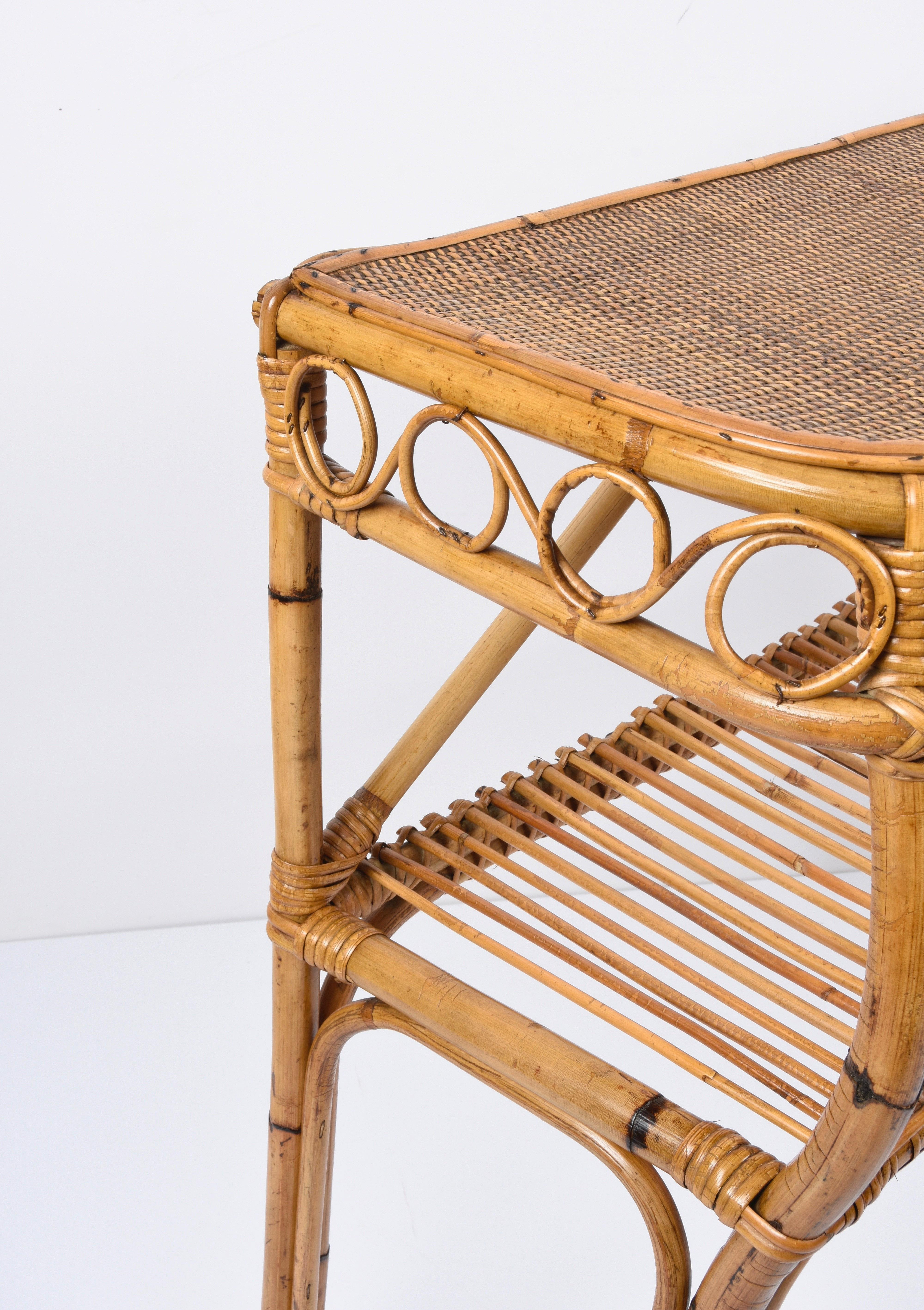 Midcentury Bamboo and Rattan Cocktail Console Table after Franco Albini, 1960s 9