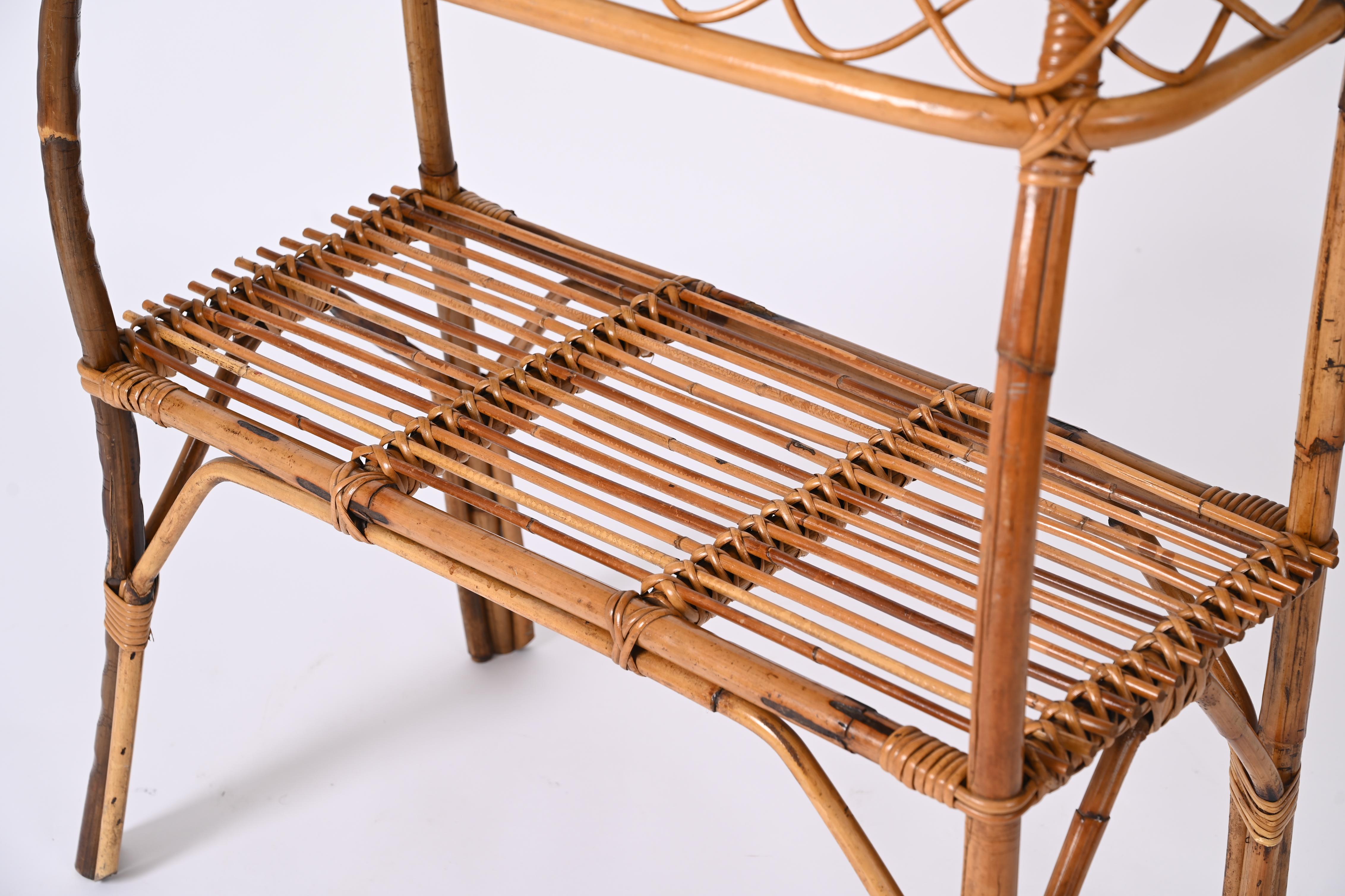 Midcentury Bamboo and Rattan Cocktail Console Table after Franco Albini, 1960s For Sale 6