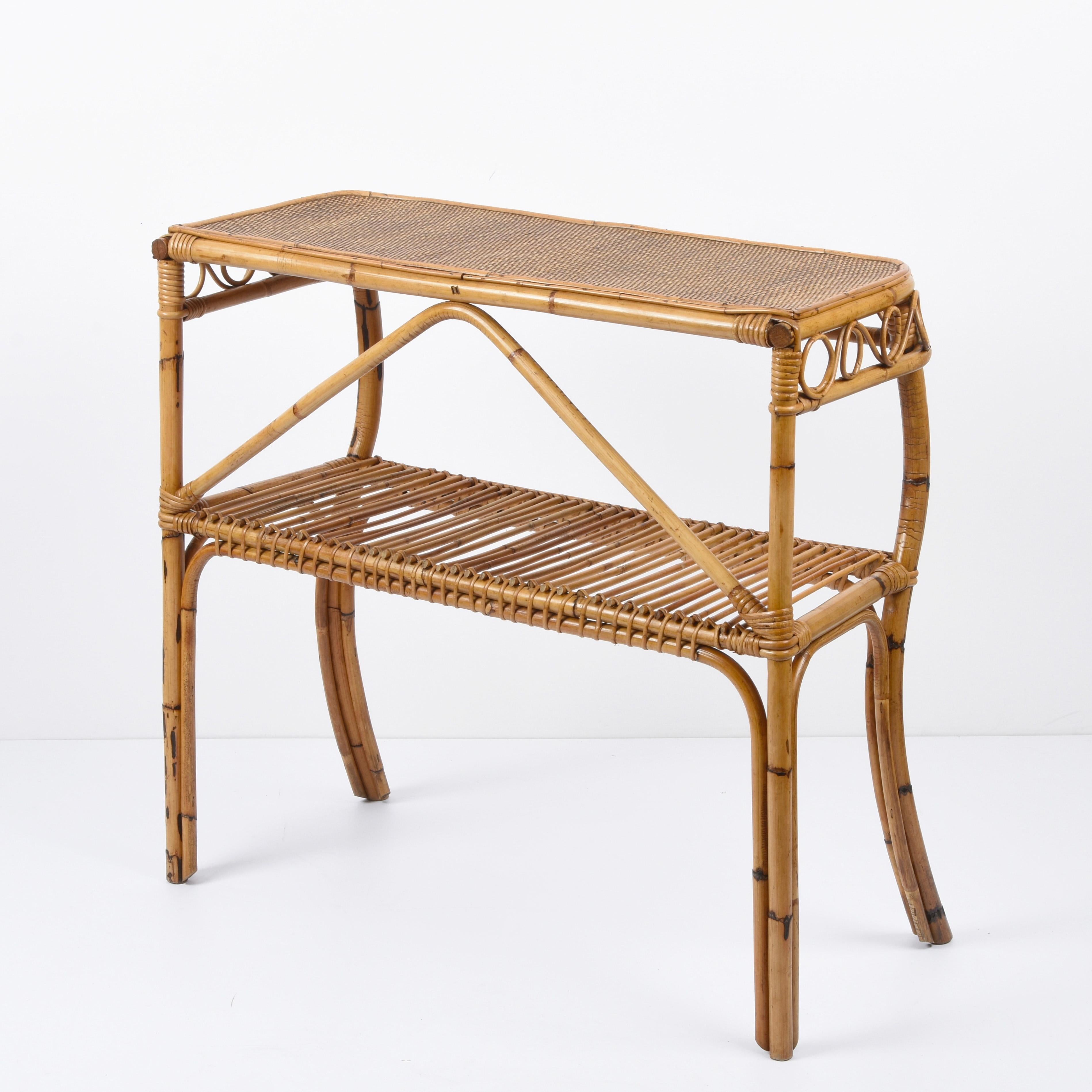 Midcentury Bamboo and Rattan Cocktail Console Table after Franco Albini, 1960s 10