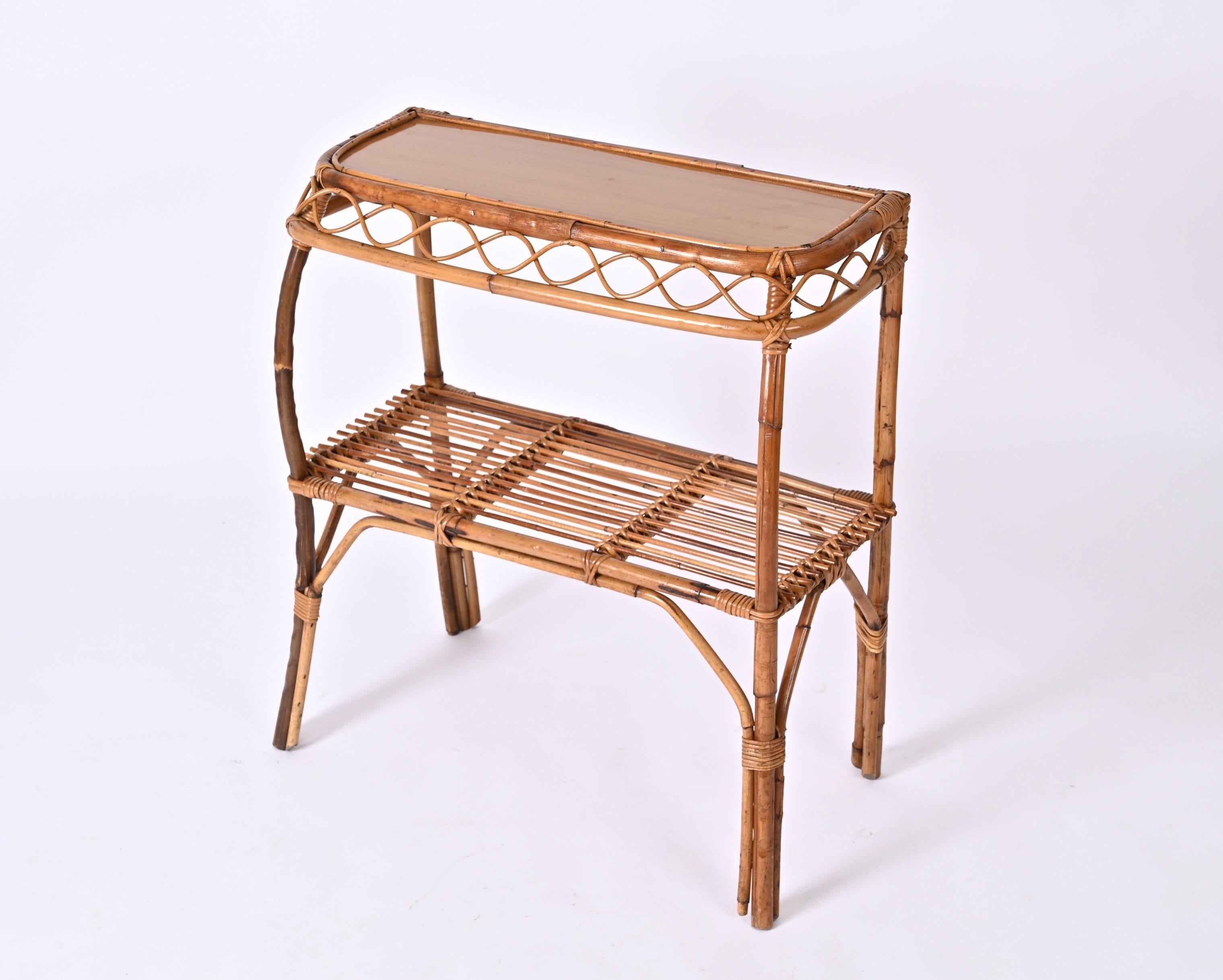 Midcentury Bamboo and Rattan Cocktail Console Table after Franco Albini, 1960s For Sale 7