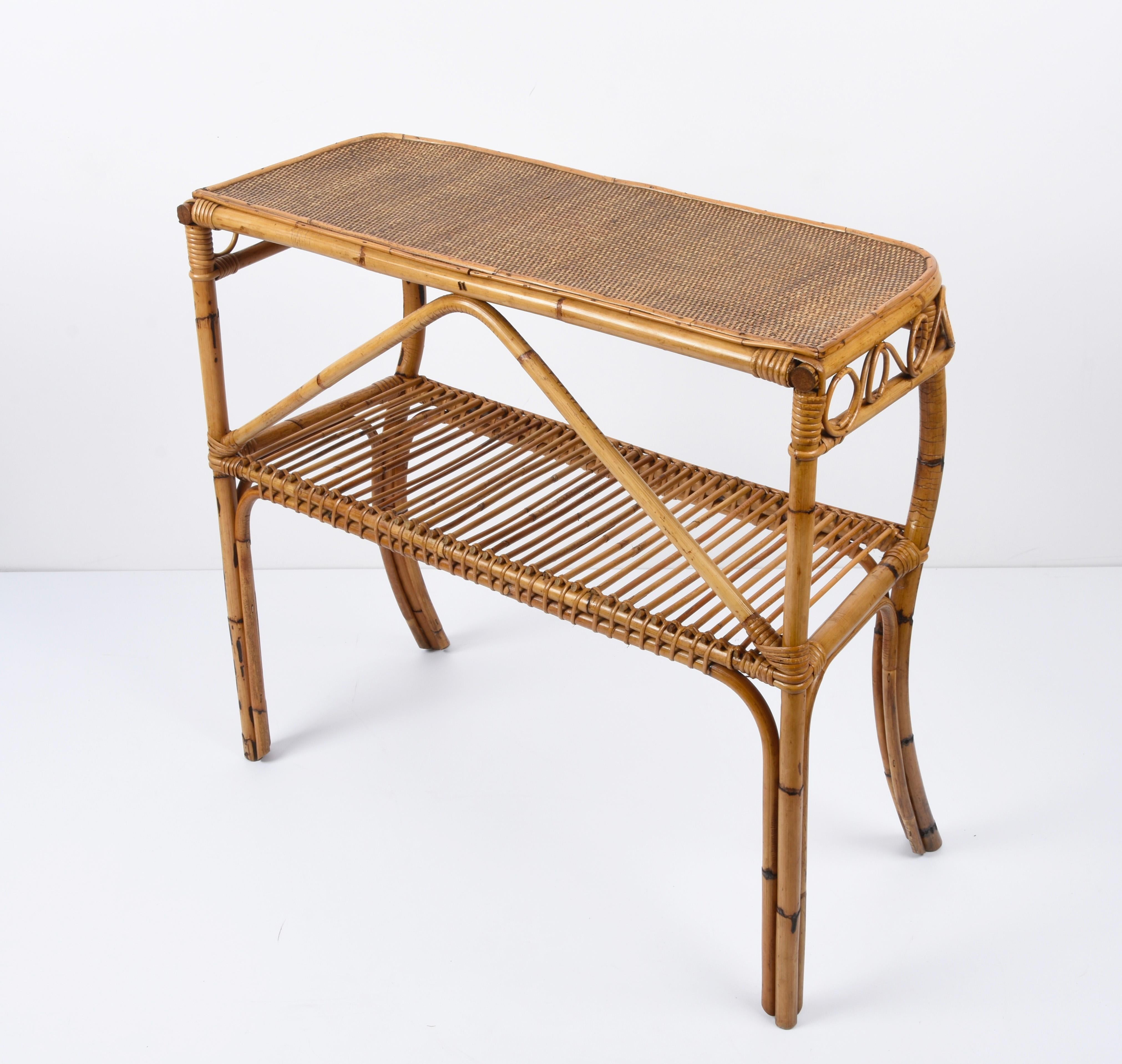 Midcentury Bamboo and Rattan Cocktail Console Table after Franco Albini, 1960s 11