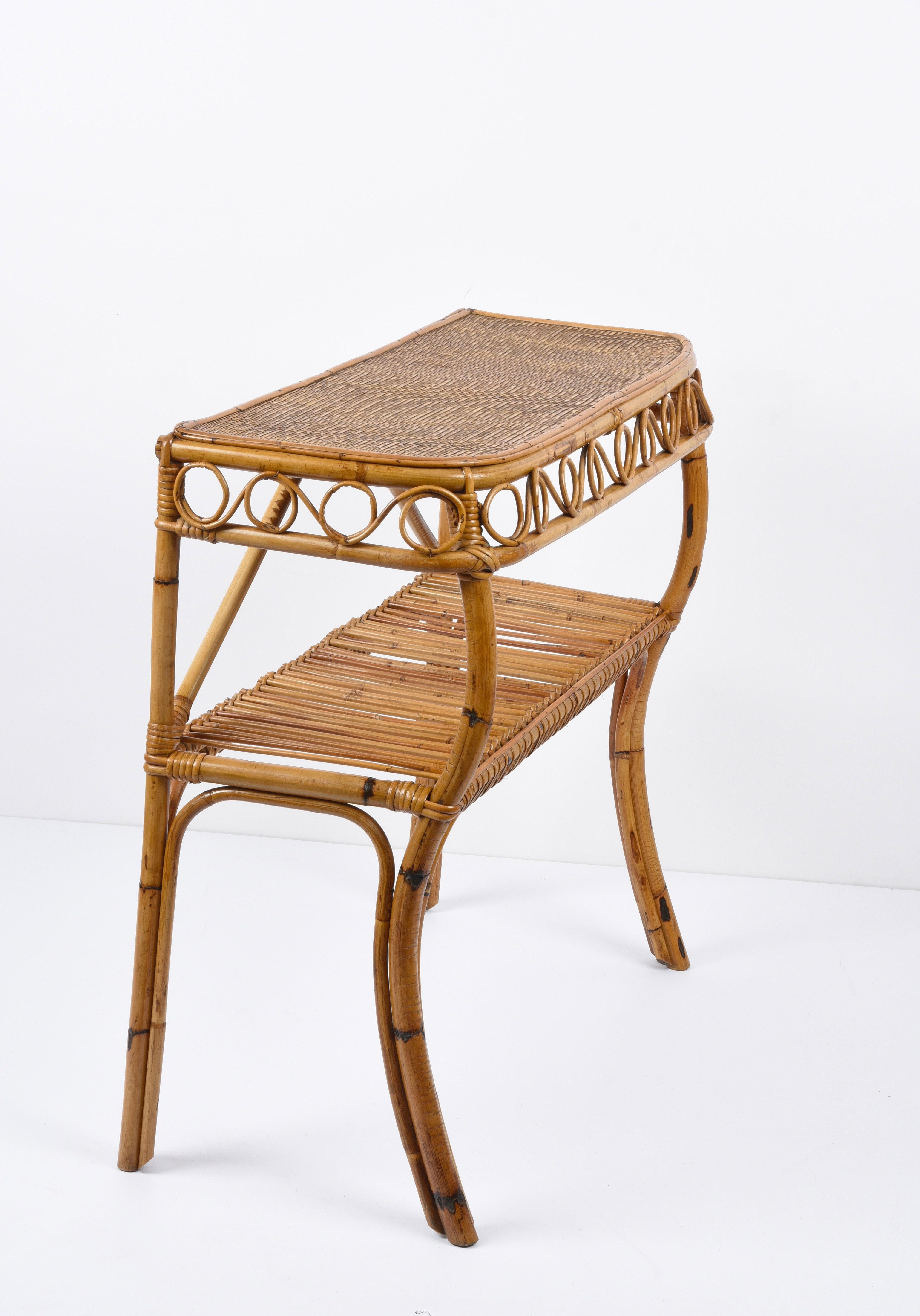 Midcentury Bamboo and Rattan Cocktail Console Table after Franco Albini, 1960s 12