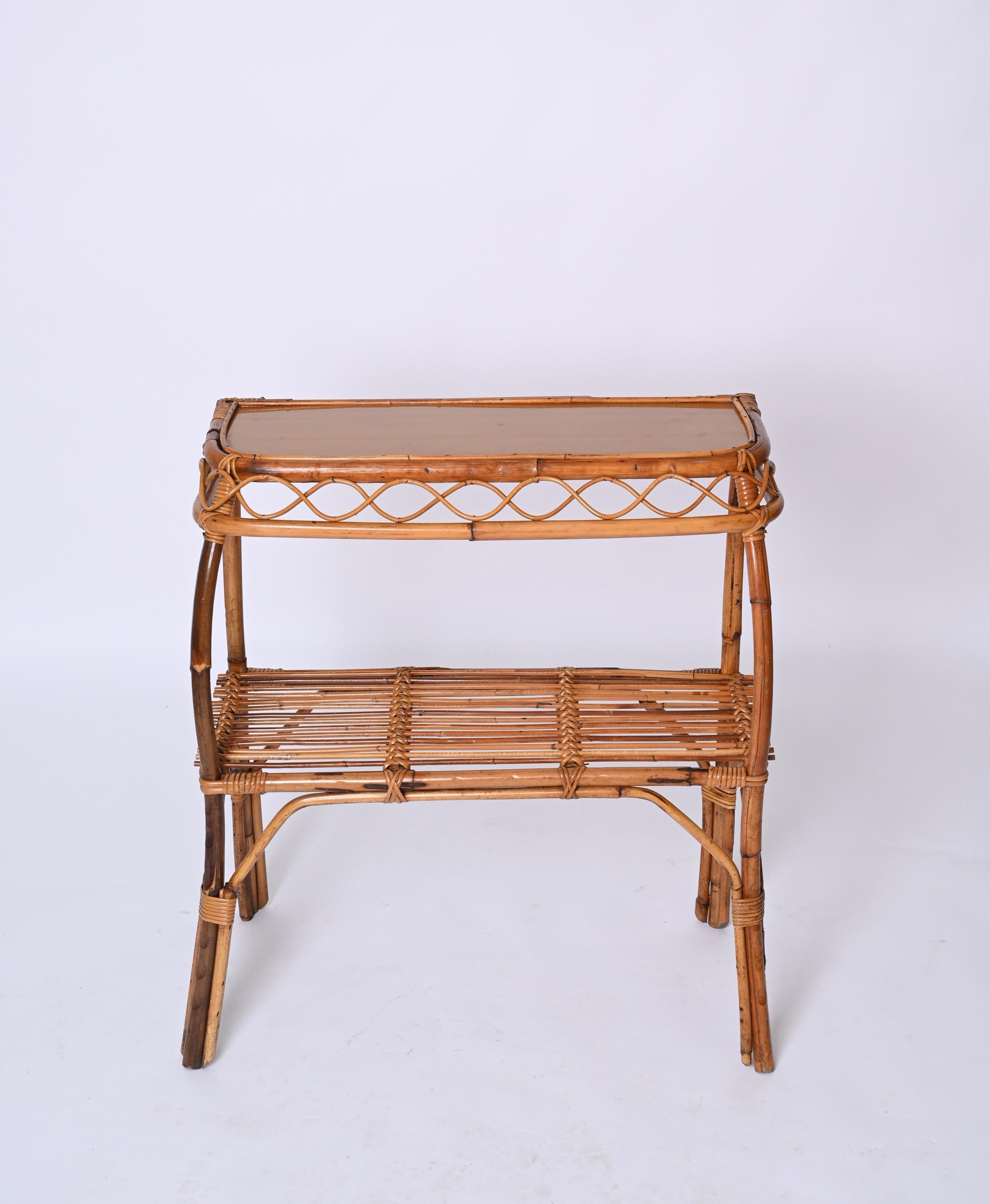 Midcentury Bamboo and Rattan Cocktail Console Table after Franco Albini, 1960s For Sale 9
