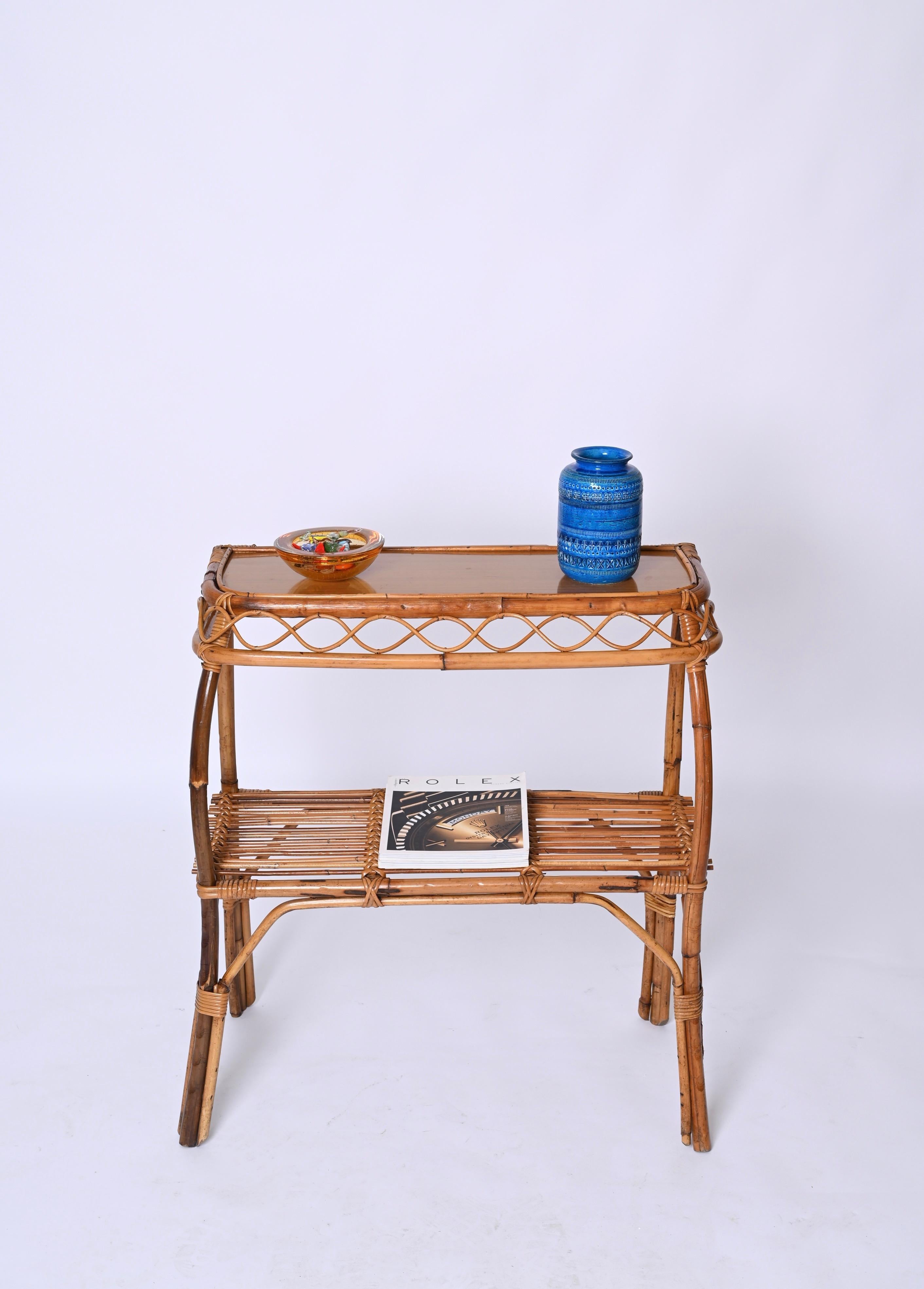 Midcentury Bamboo and Rattan Cocktail Console Table after Franco Albini, 1960s For Sale 10