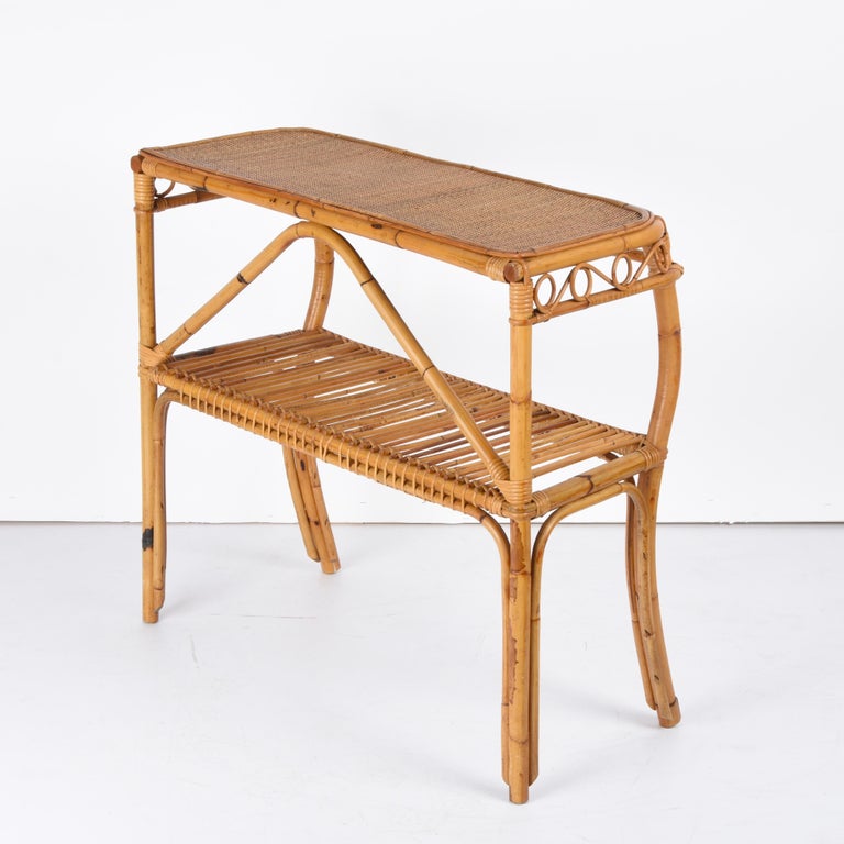 Midcentury Bamboo and Rattan Cocktail Console Table after Franco Albini ...