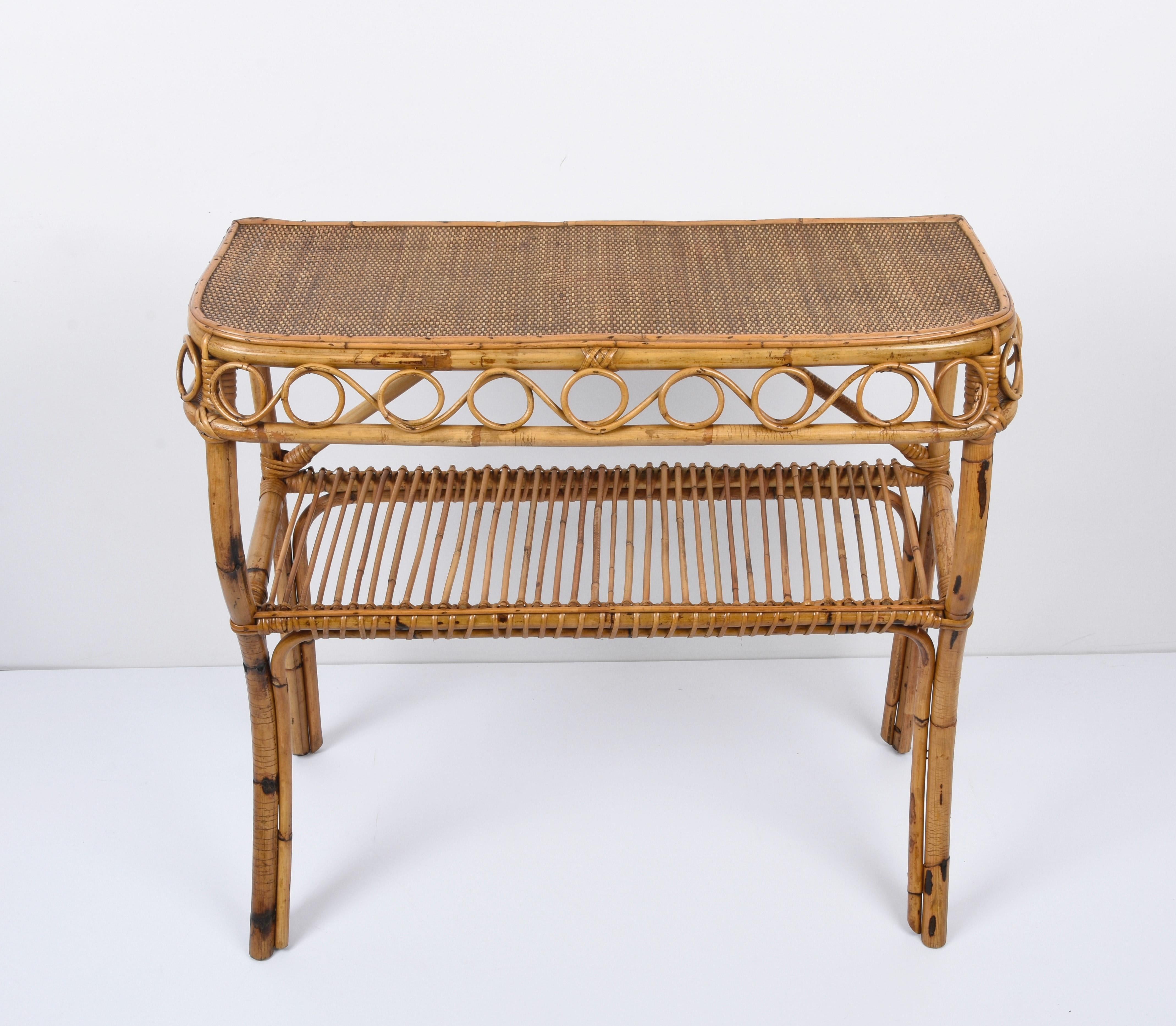 Midcentury Bamboo and Rattan Cocktail Console Table after Franco Albini, 1960s 2