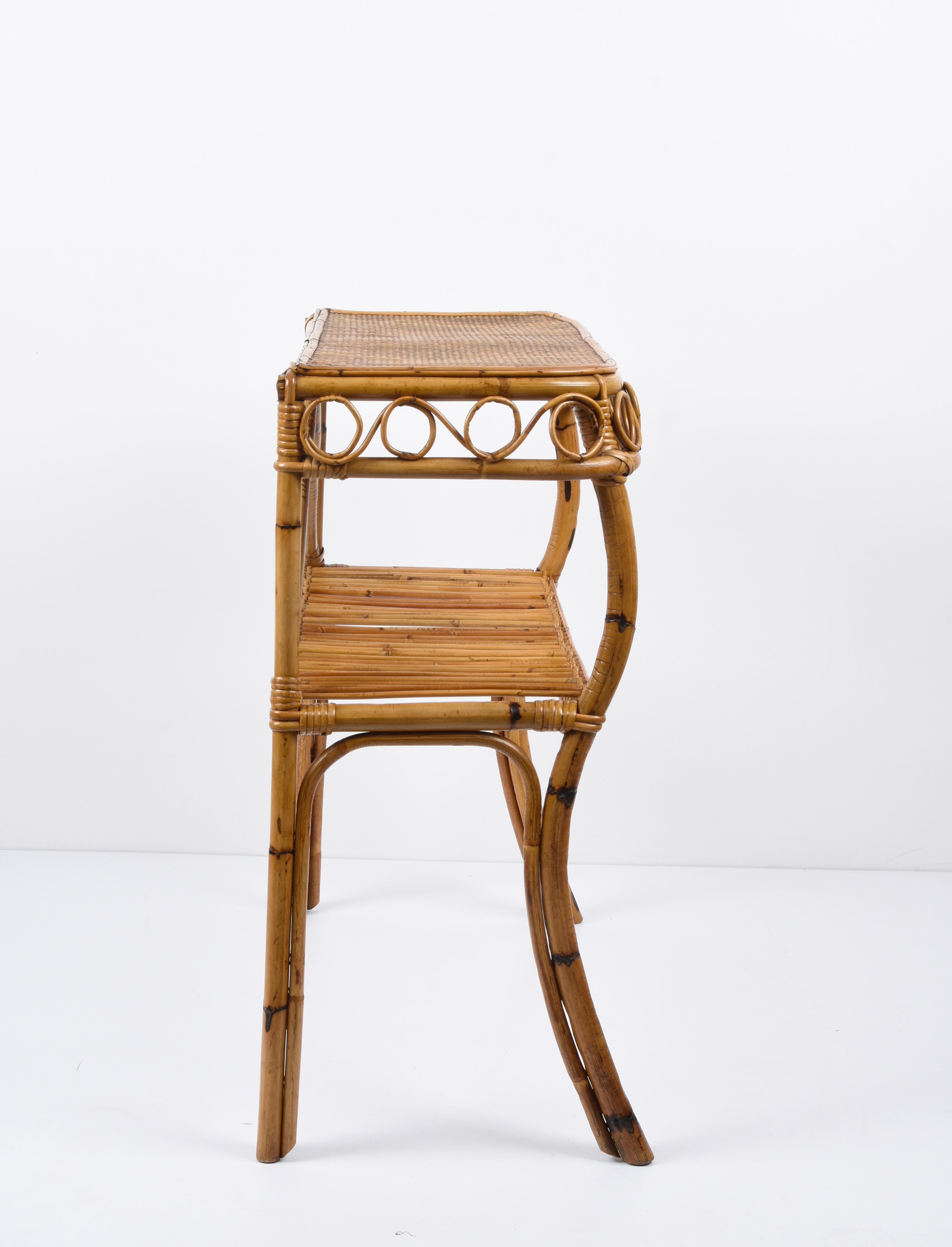 20th Century Midcentury Bamboo and Rattan Cocktail Console Table after Franco Albini, 1960s