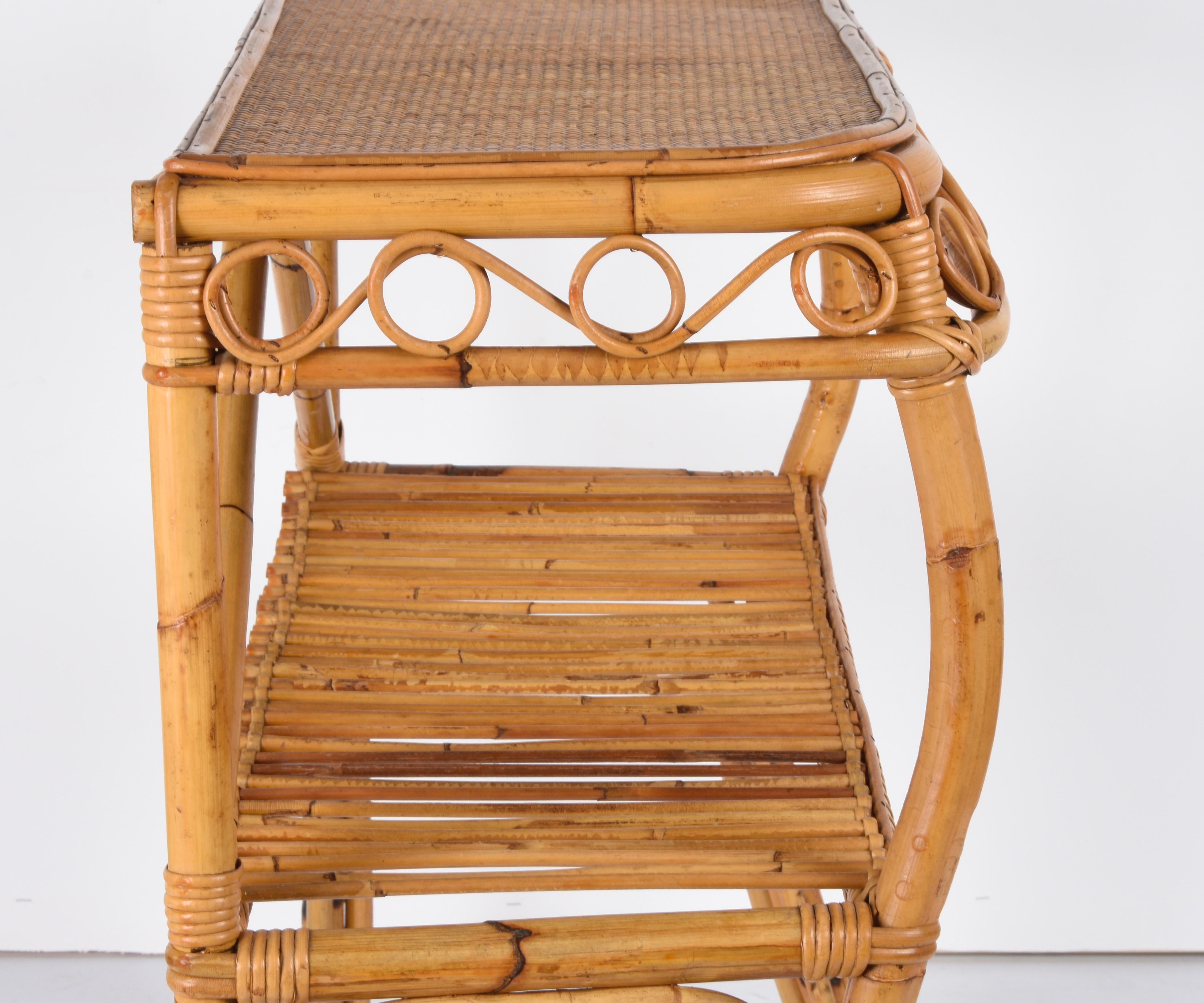 20th Century Midcentury Bamboo and Rattan Cocktail Console Table after Franco Albini, 1960s