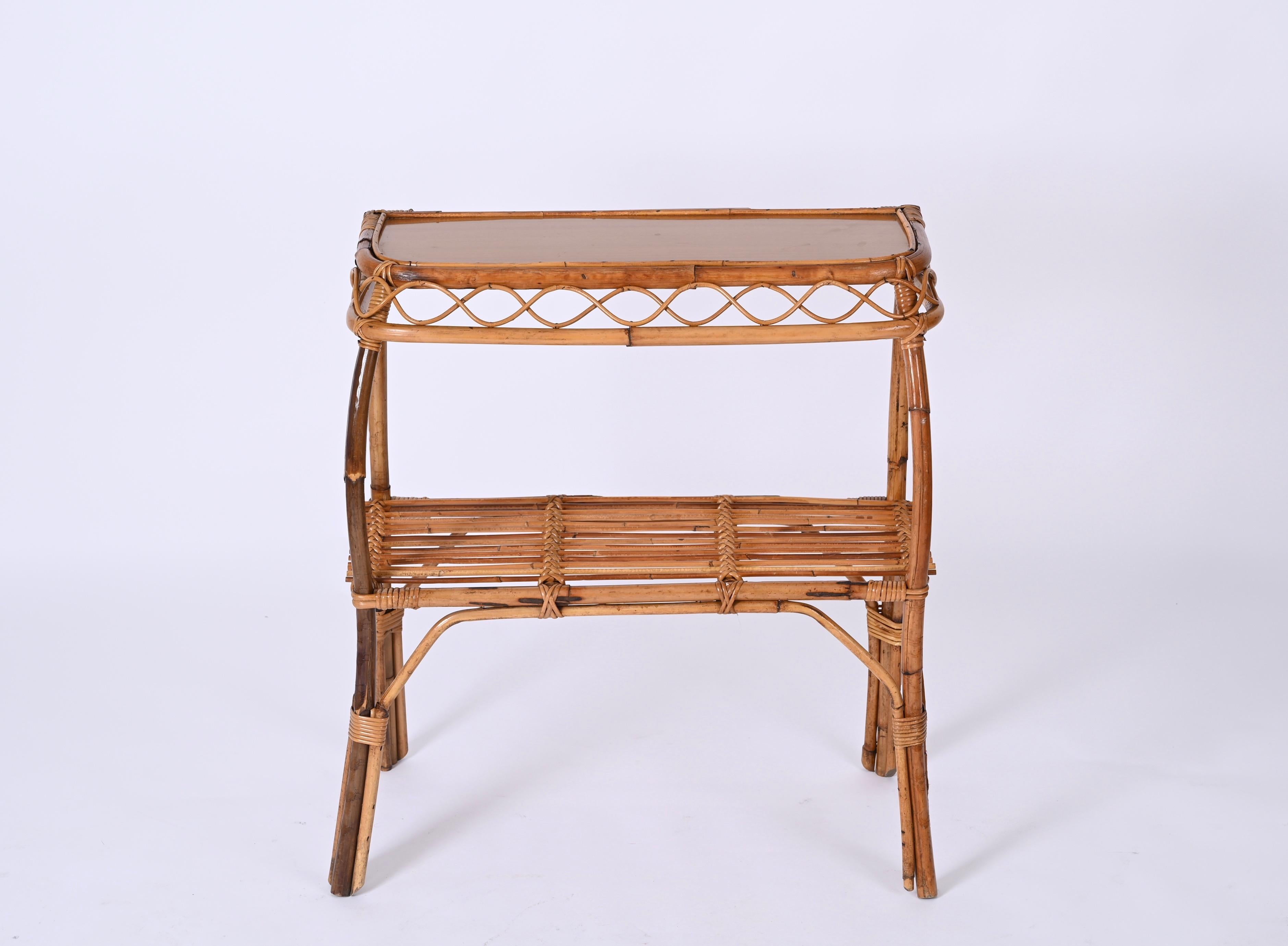 Mid-Century Modern Midcentury Bamboo and Rattan Cocktail Console Table after Franco Albini, 1960s For Sale
