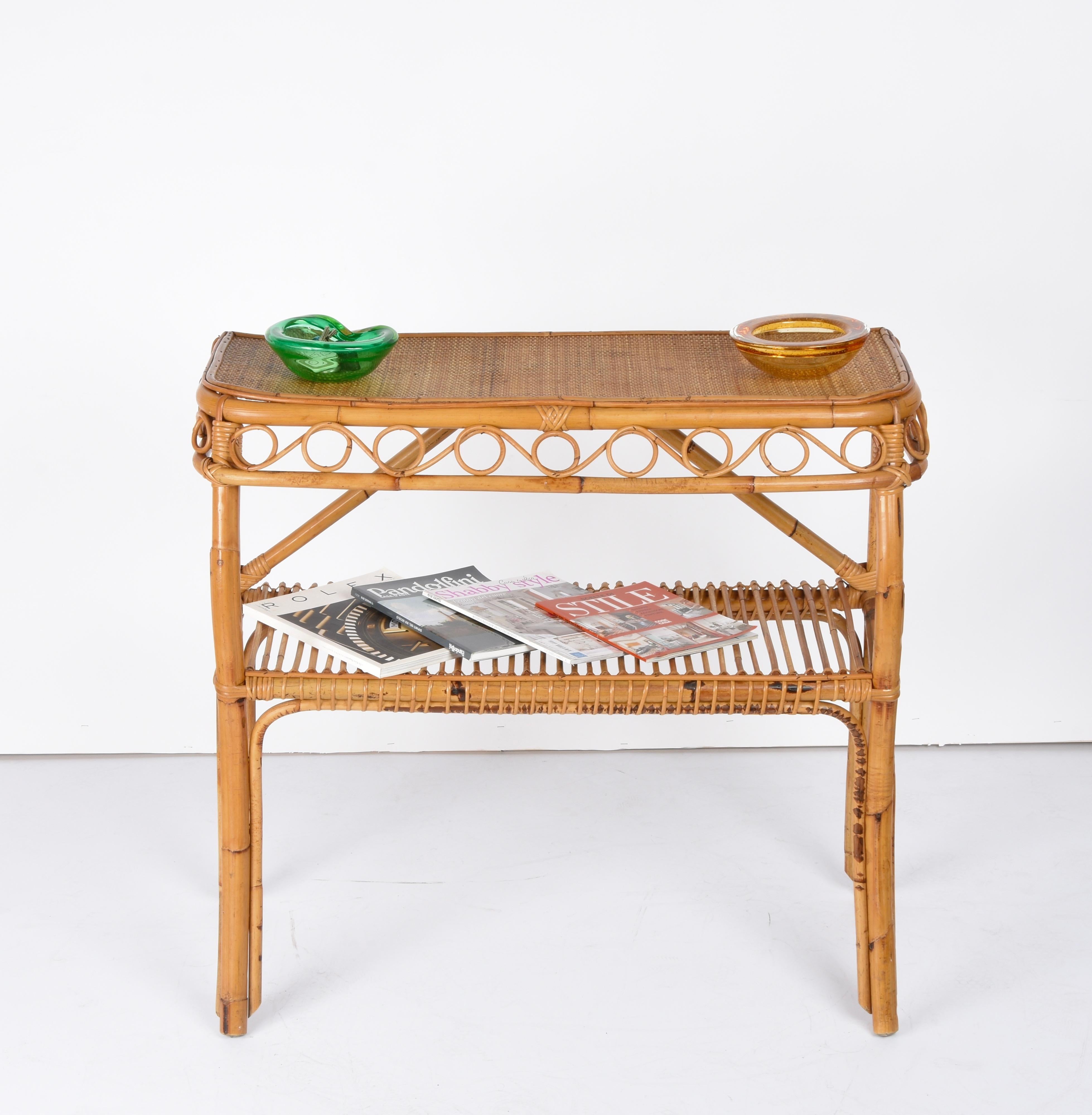 Midcentury Bamboo and Rattan Cocktail Console Table after Franco Albini, 1960s 2