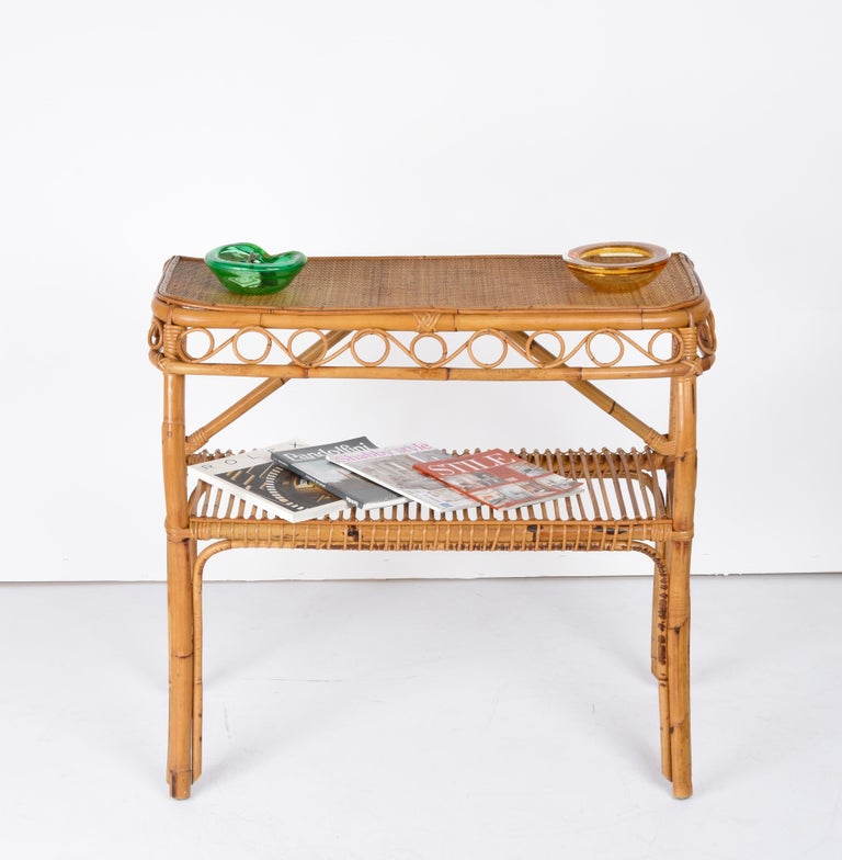 Midcentury Bamboo and Rattan Cocktail Console Table after Franco Albini ...