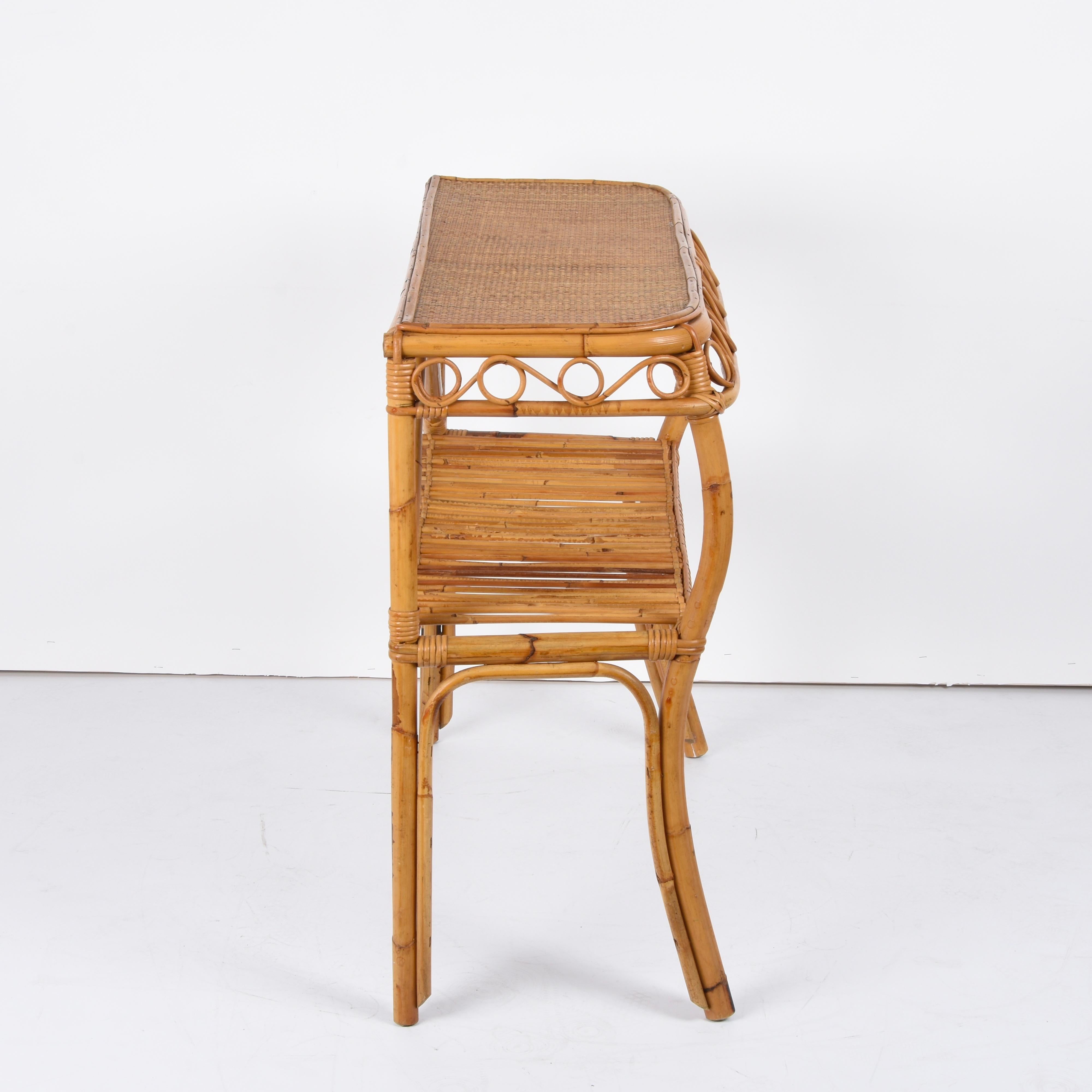 Midcentury Bamboo and Rattan Cocktail Console Table after Franco Albini, 1960s 3