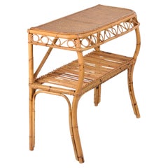 Midcentury Bamboo and Rattan Cocktail Console Table after Franco Albini, 1960s