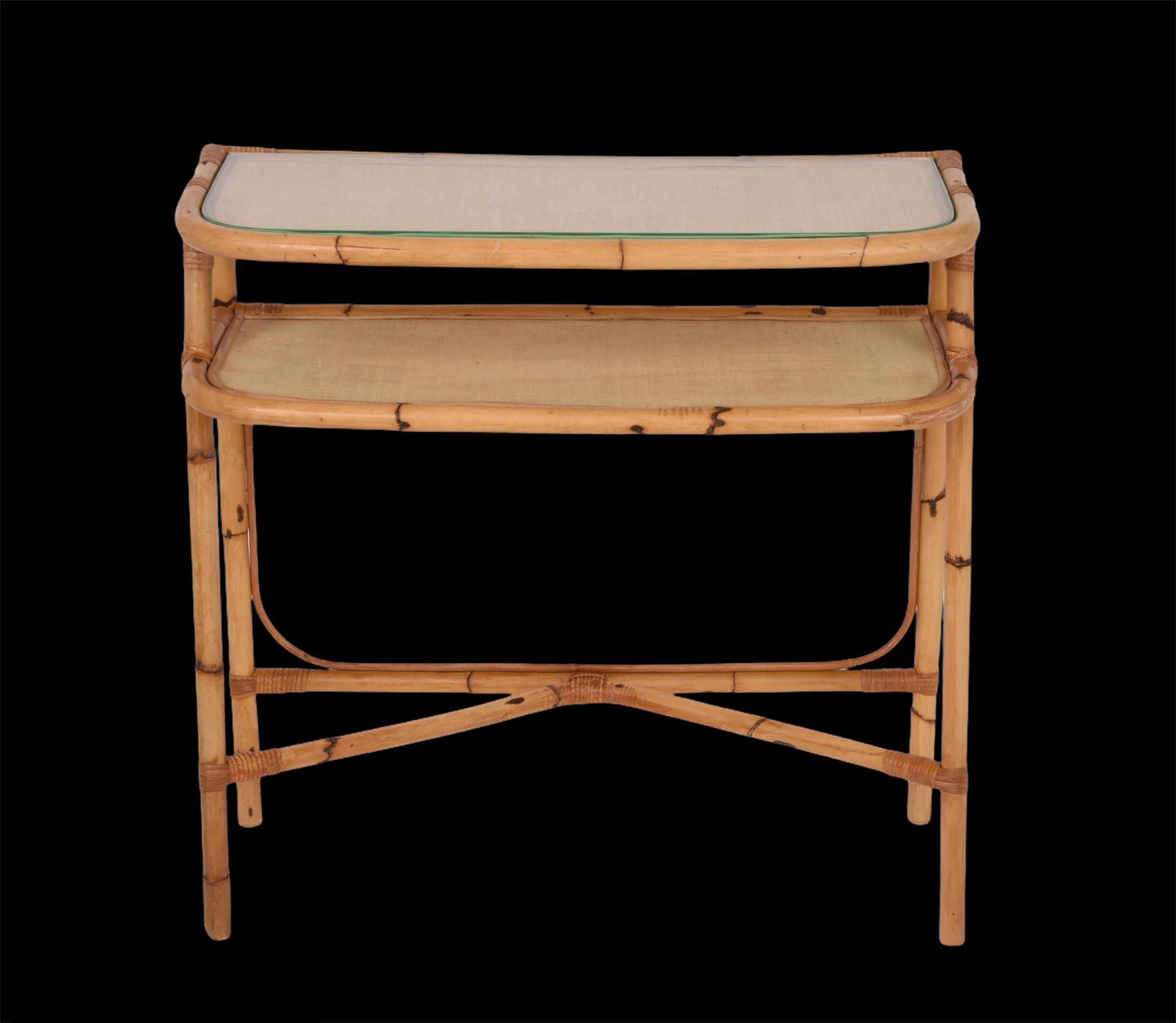 Midcentury Bamboo and Rattan Cocktail Console Table after Franco Albini, 1970s 4