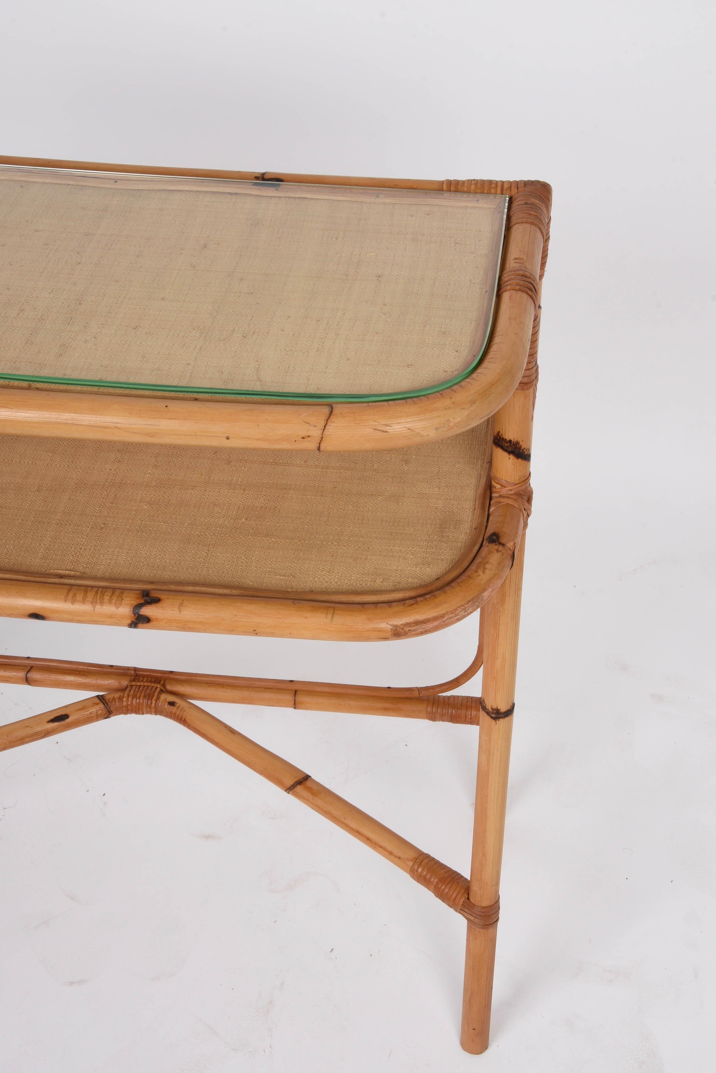 Midcentury Bamboo and Rattan Cocktail Console Table after Franco Albini, 1970s 5