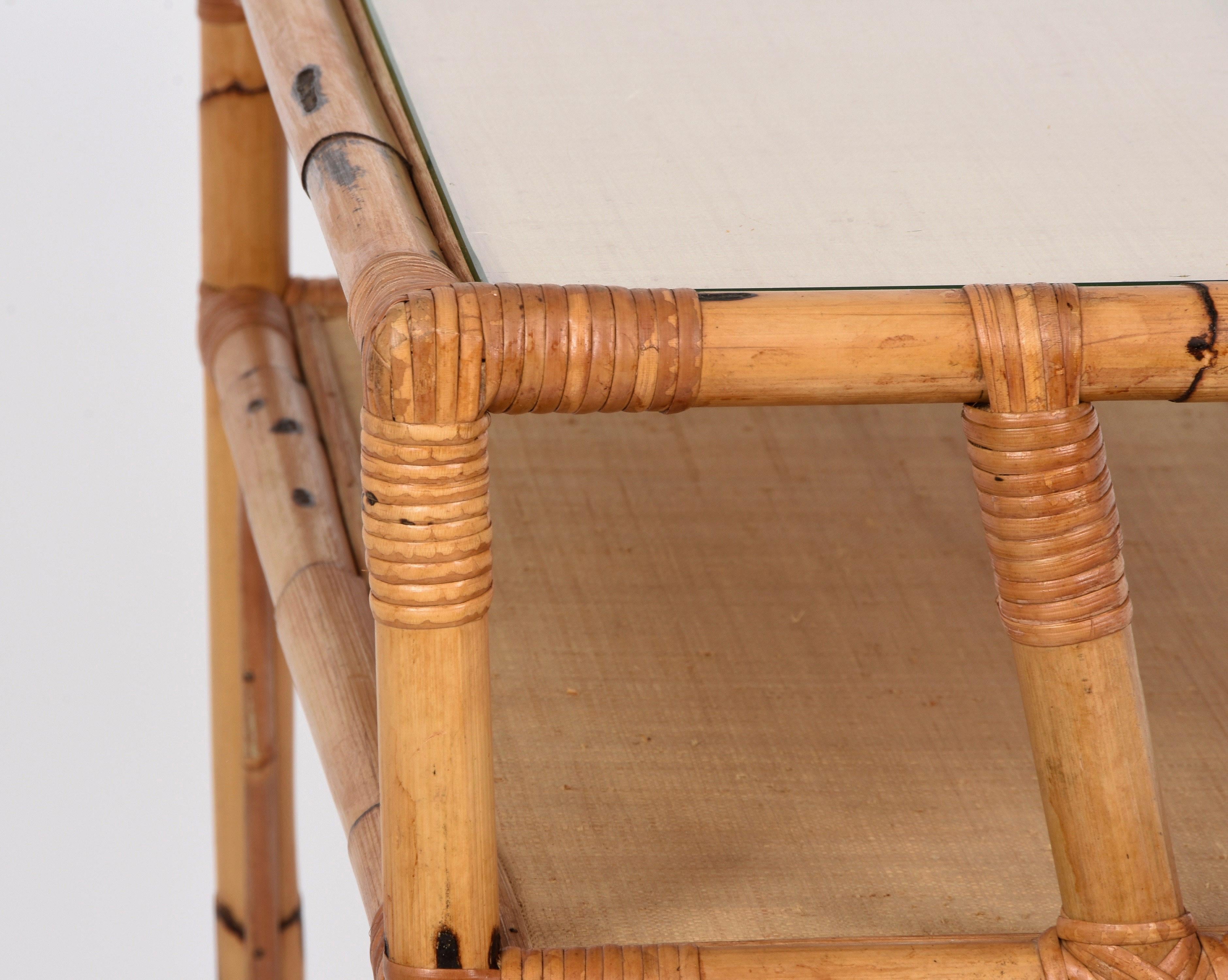 Midcentury Bamboo and Rattan Cocktail Console Table after Franco Albini, 1970s 6
