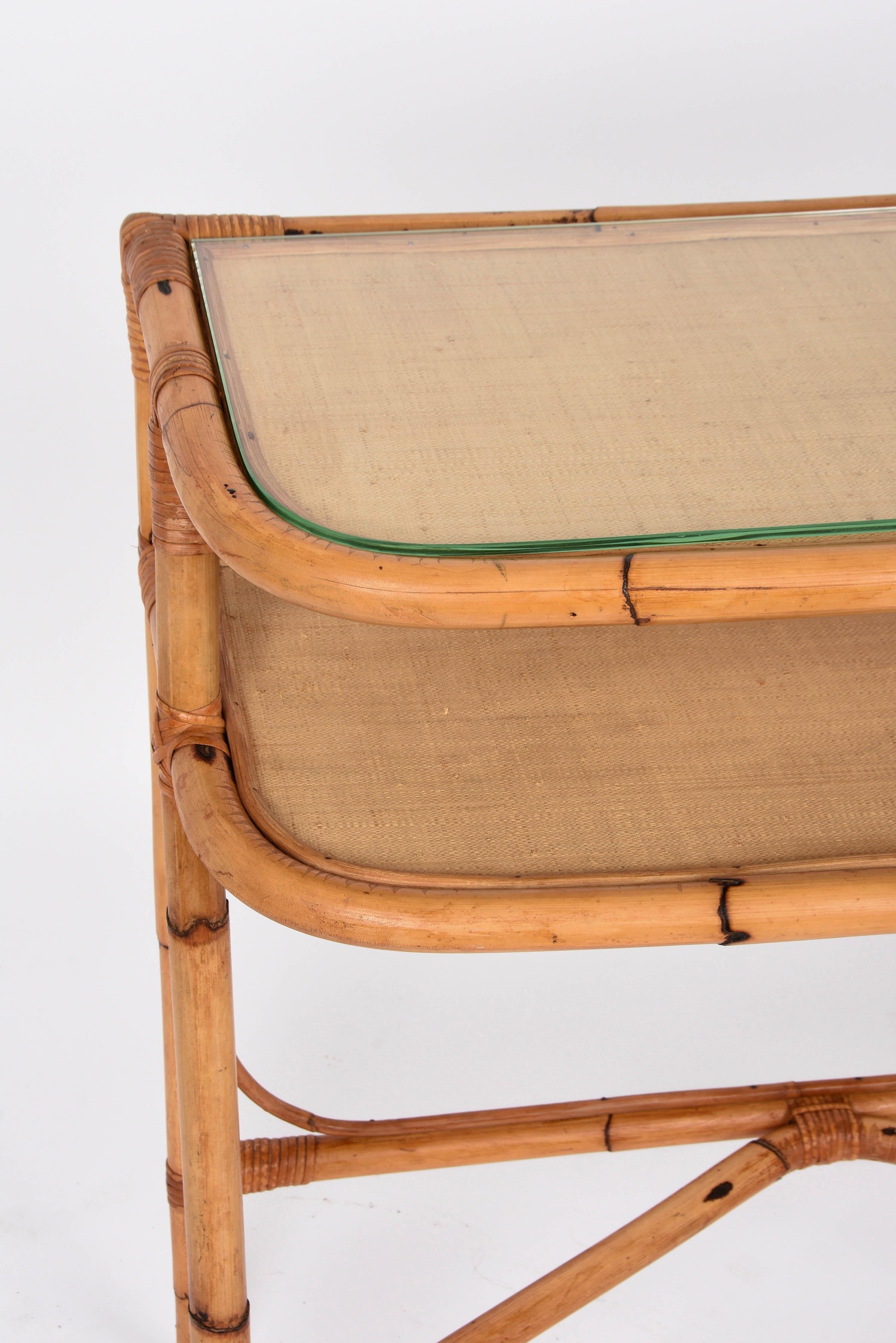 Midcentury Bamboo and Rattan Cocktail Console Table after Franco Albini, 1970s 7