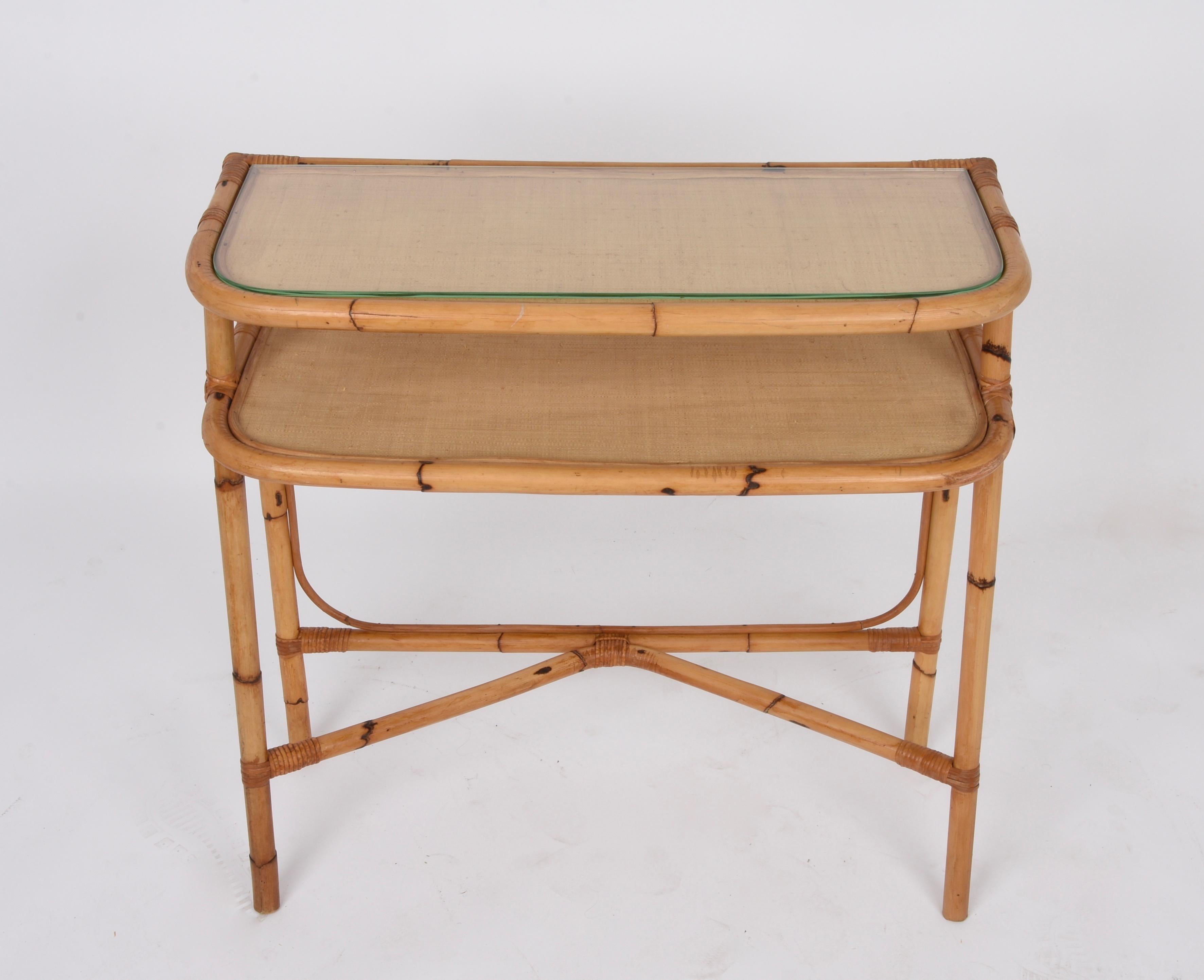 Midcentury Bamboo and Rattan Cocktail Console Table after Franco Albini, 1970s In Good Condition In Roma, IT