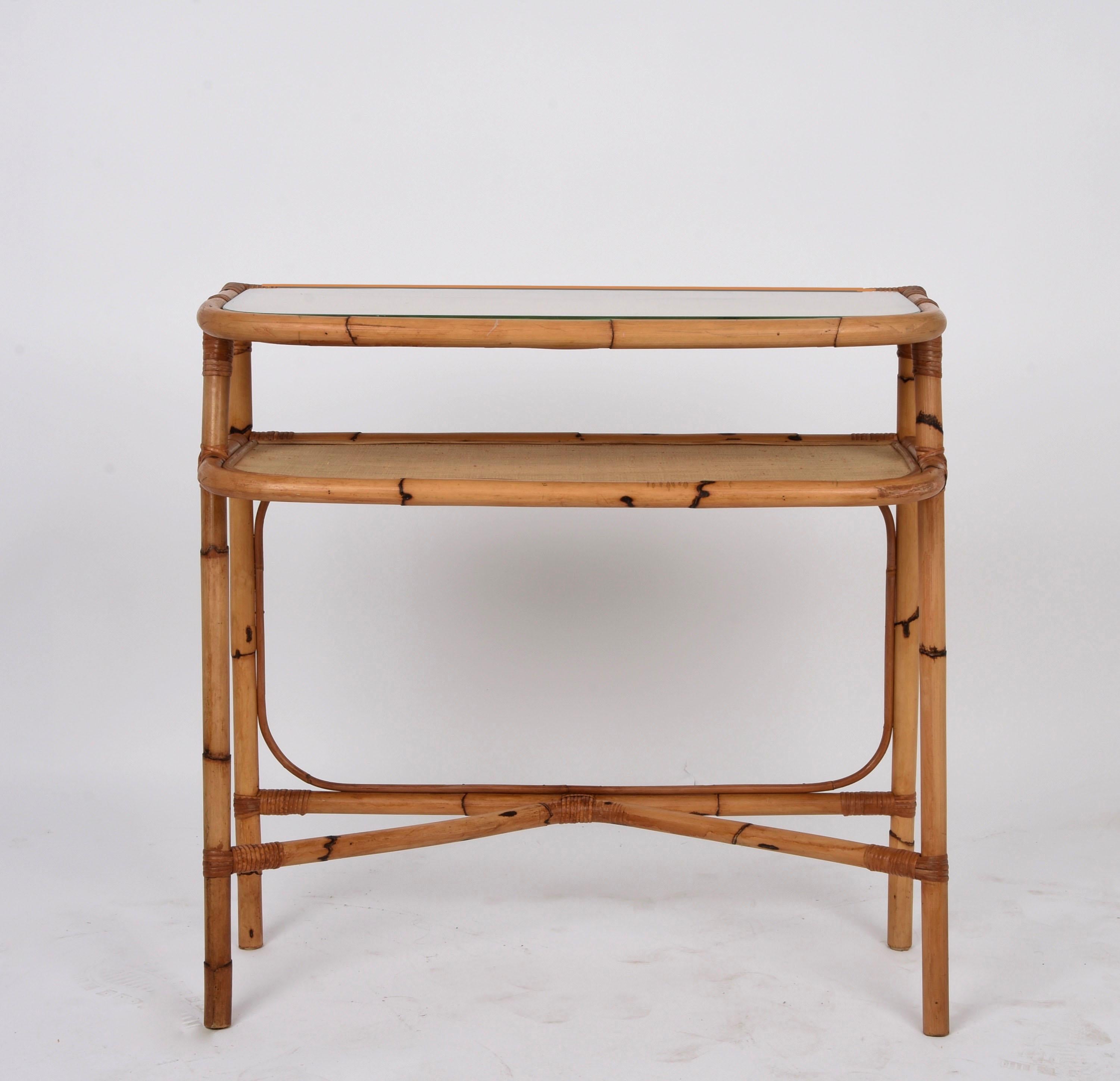 20th Century Midcentury Bamboo and Rattan Cocktail Console Table after Franco Albini, 1970s