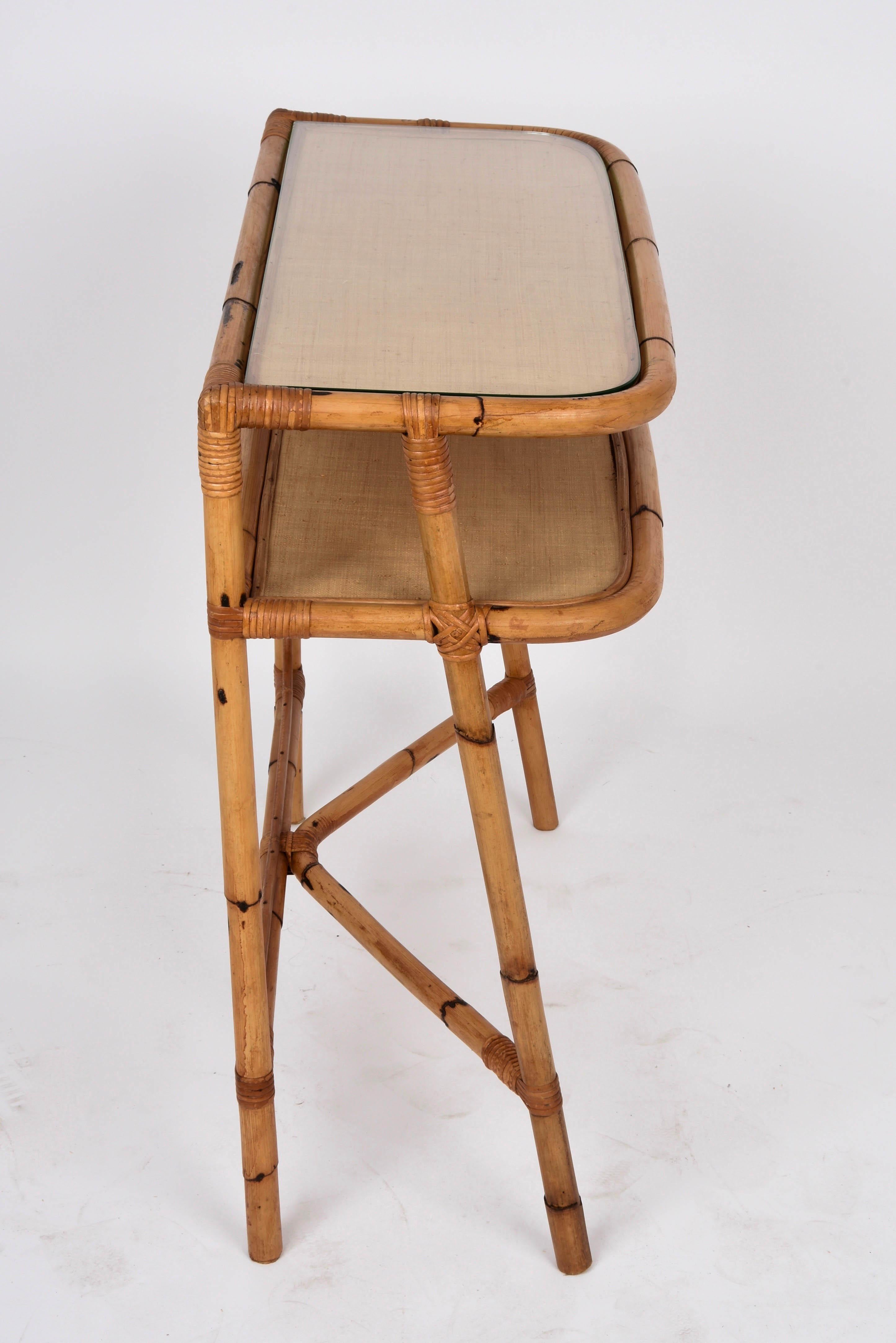 Midcentury Bamboo and Rattan Cocktail Console Table after Franco Albini, 1970s 2