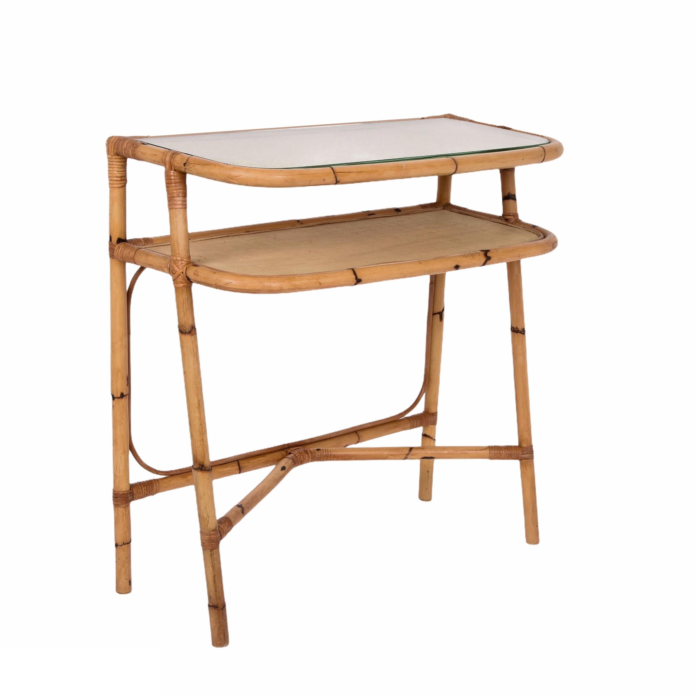 Midcentury Bamboo and Rattan Cocktail Console Table after Franco Albini, 1970s 3