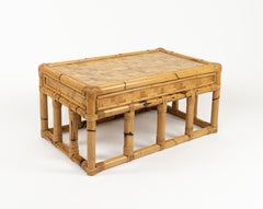 Midcentury Bamboo and Rattan Coffee Table Vivai Del Sud Style, Italy 1970s