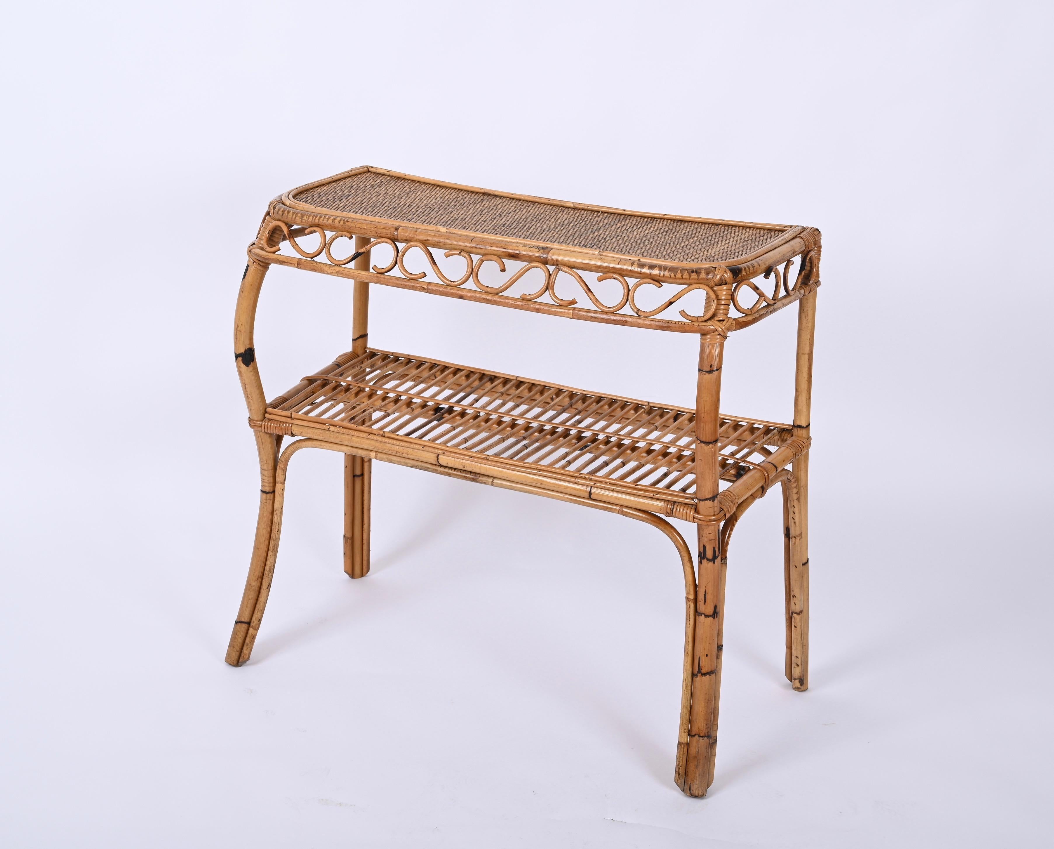 Midcentury Bamboo and Rattan Console Table, Franco Albini, Italy, 1960s For Sale 3