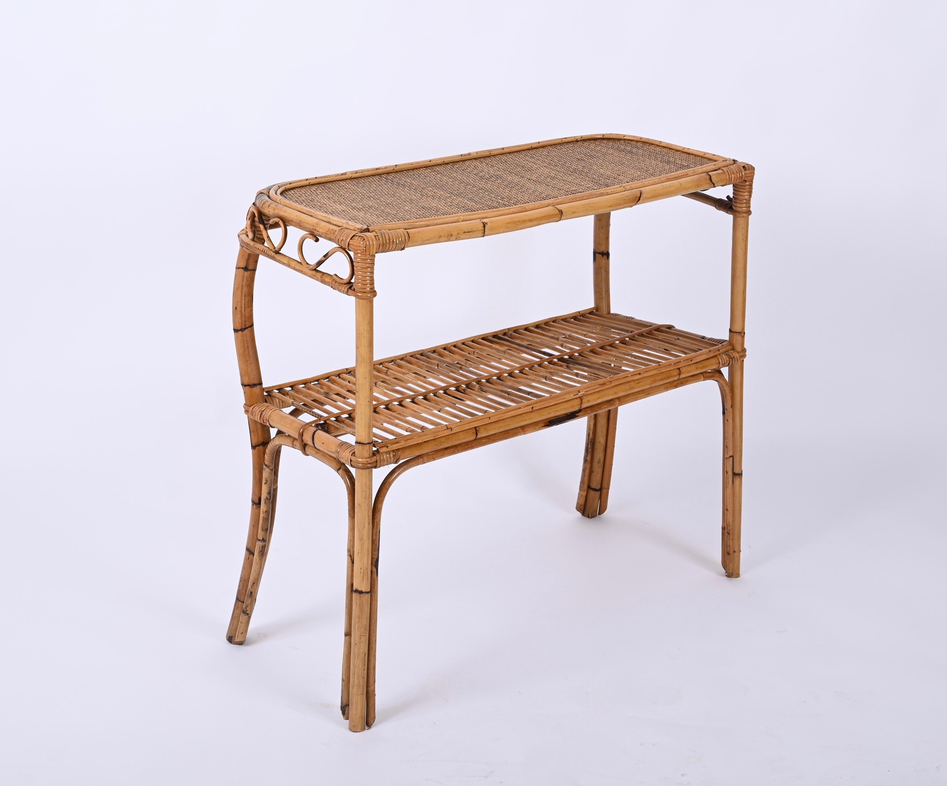 Midcentury Bamboo and Rattan Console Table, Franco Albini, Italy, 1960s For Sale 5